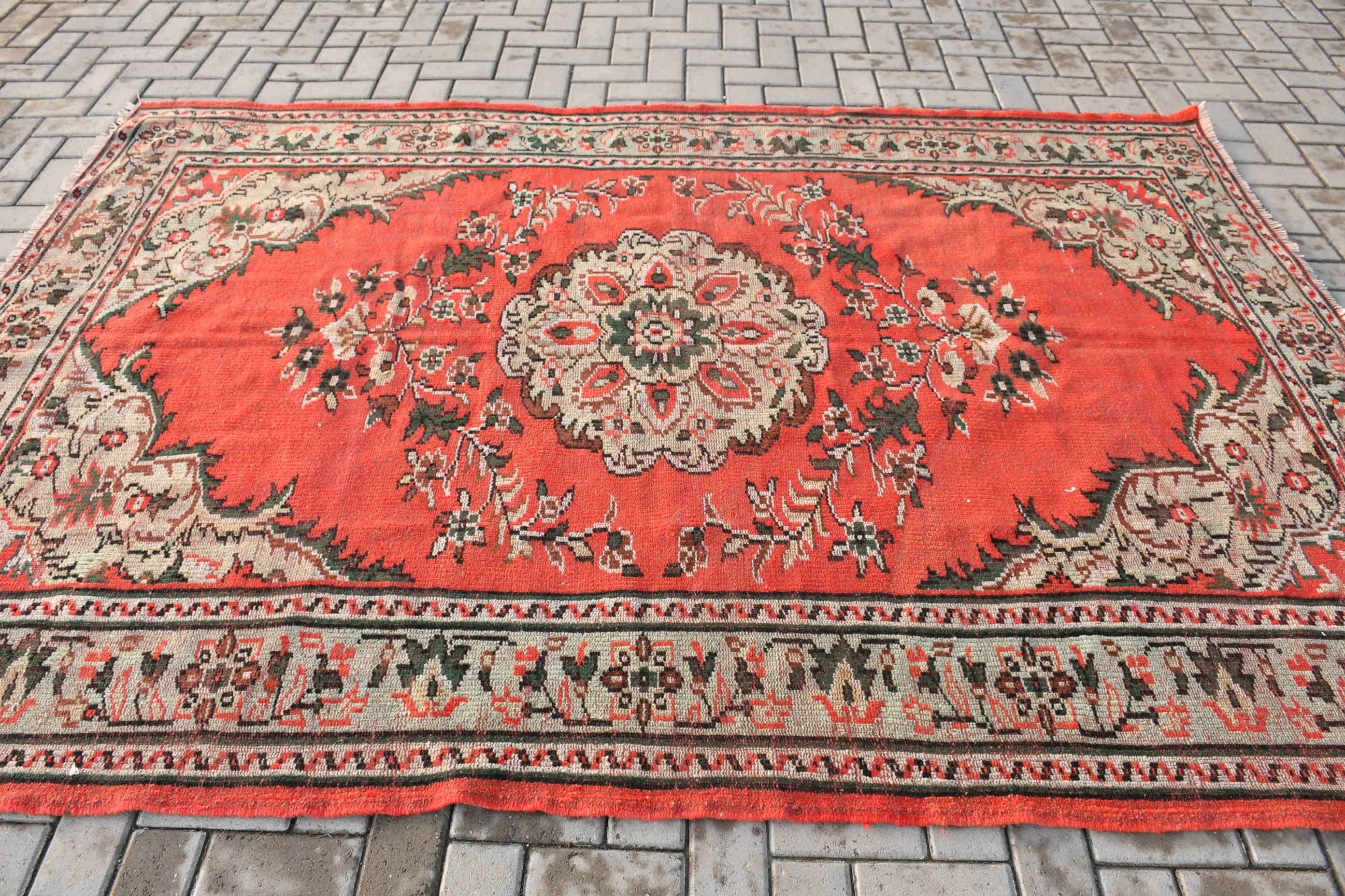 Vintage Decor Rug, 6.2x8.9 ft Large Rug, Living Room Rug, Red Oriental Rugs, Bedroom Rugs, Floor Rugs, Oushak Rug, Vintage Rug, Turkish Rug