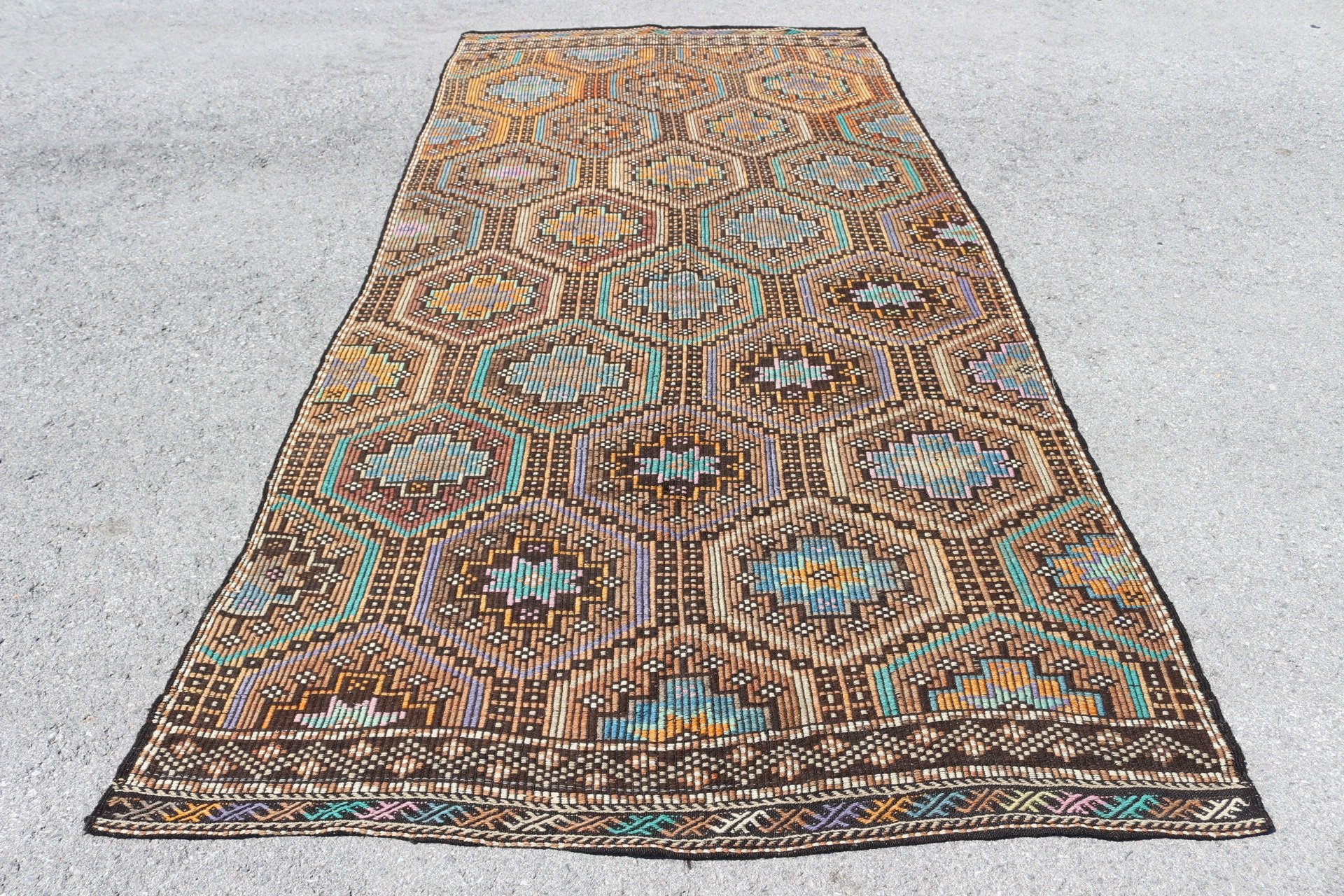 Türk Halıları, Kilim, 5.2x10.4 ft Büyük Halı, Salon Halıları, Oturma Odası Halıları, Kahverengi Antika Halılar, Vintage Halılar, Fas Halısı, Ev Dekorasyonu Halıları