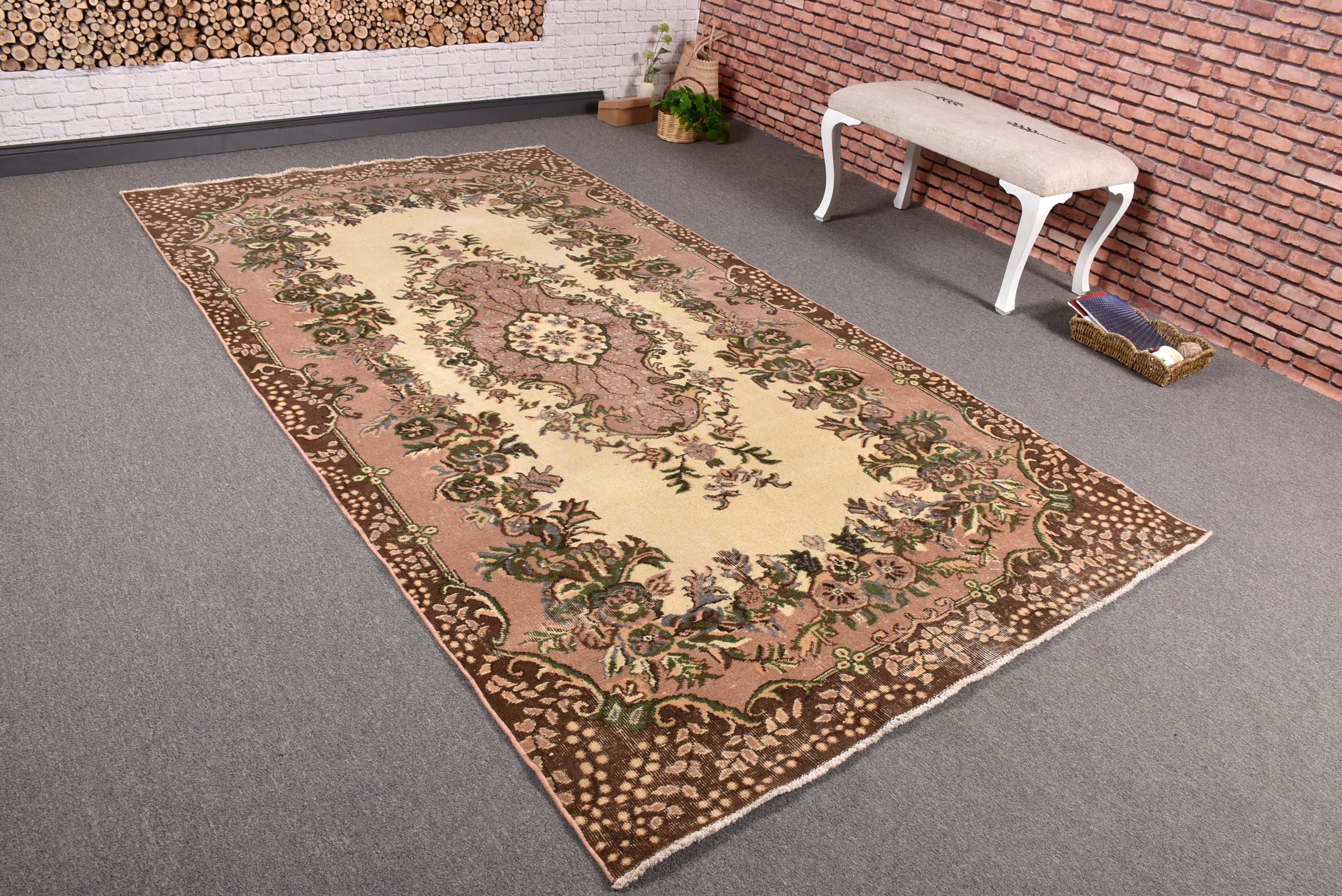 Türk Halıları, Yemek Odası Halısı, 5.2x9.3 ft Büyük Halı, Büyük Boho Halıları, Modern Halı, Vintage Halılar, Bej Düz Dokuma Halı