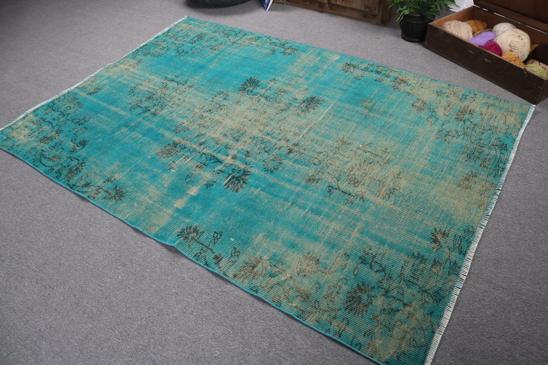 Green Modern Rug, Bedroom Rug, Luxury Rugs, 5.1x7.4 ft Area Rug, Vintage Rugs, Cool Rug, Turkish Rugs, Flatweave Rugs, Rugs for Bedroom