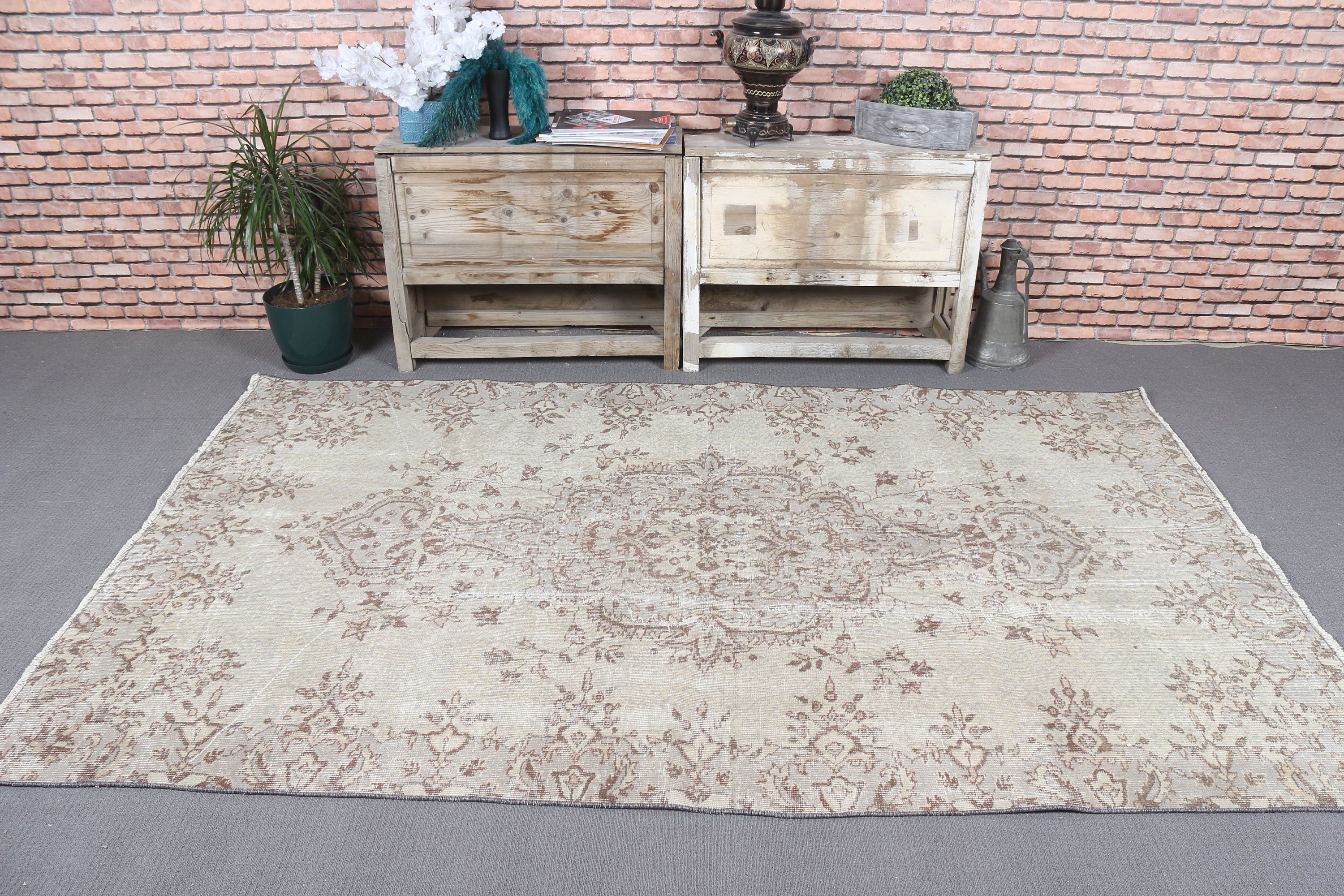 Beige Cool Rug, Turkish Area Rug Rugs, Turkish Rugs, 4.9x8 ft Area Rug, Rugs for Living Room, Vintage Rug, Kitchen Rugs, Bedroom Rugs