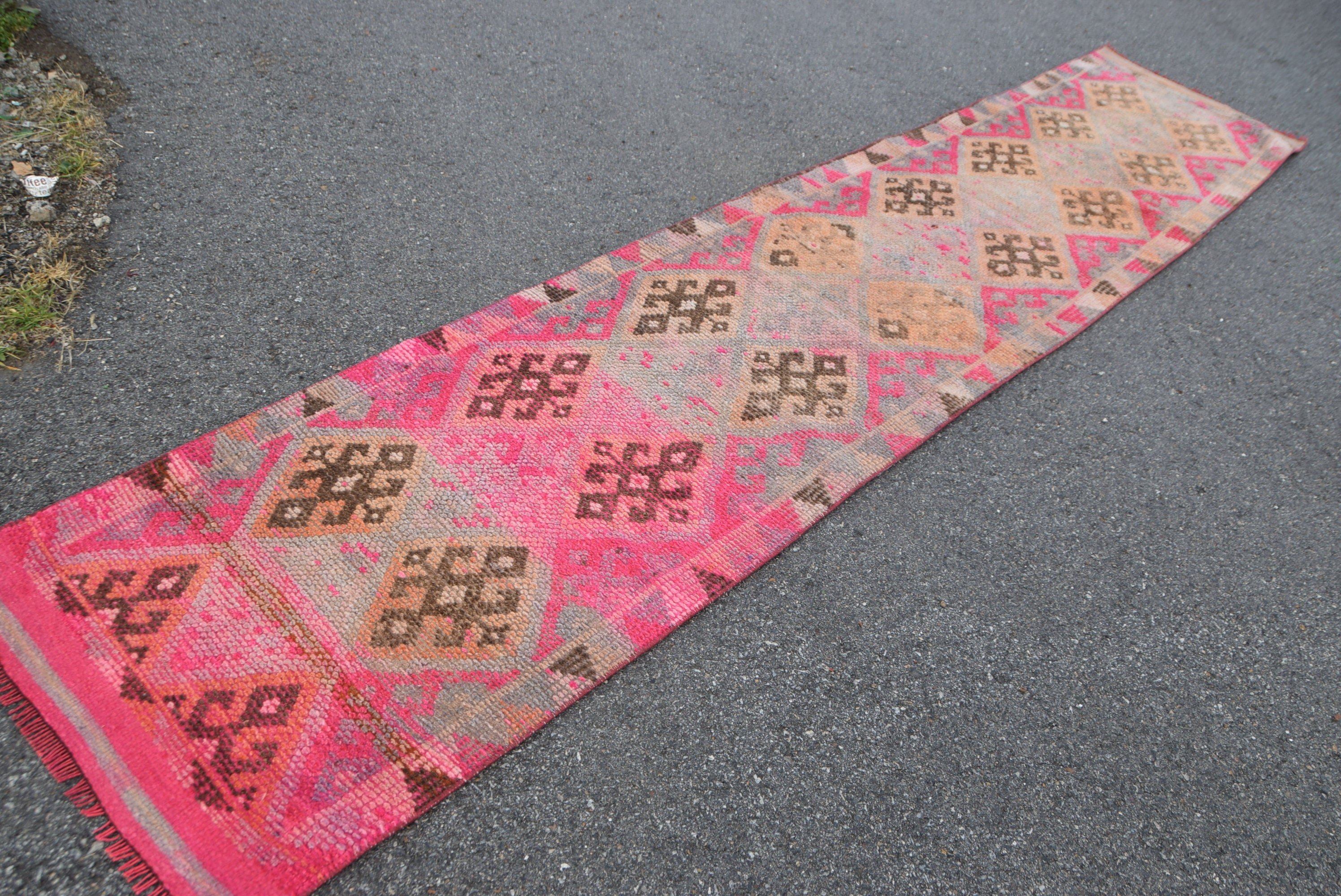 Cool Rug, Pink Anatolian Rugs, Vintage Rug, Outdoor Rug, Kitchen Rug, 2.3x12.2 ft Runner Rug, Antique Rug, Rugs for Kitchen, Turkish Rug