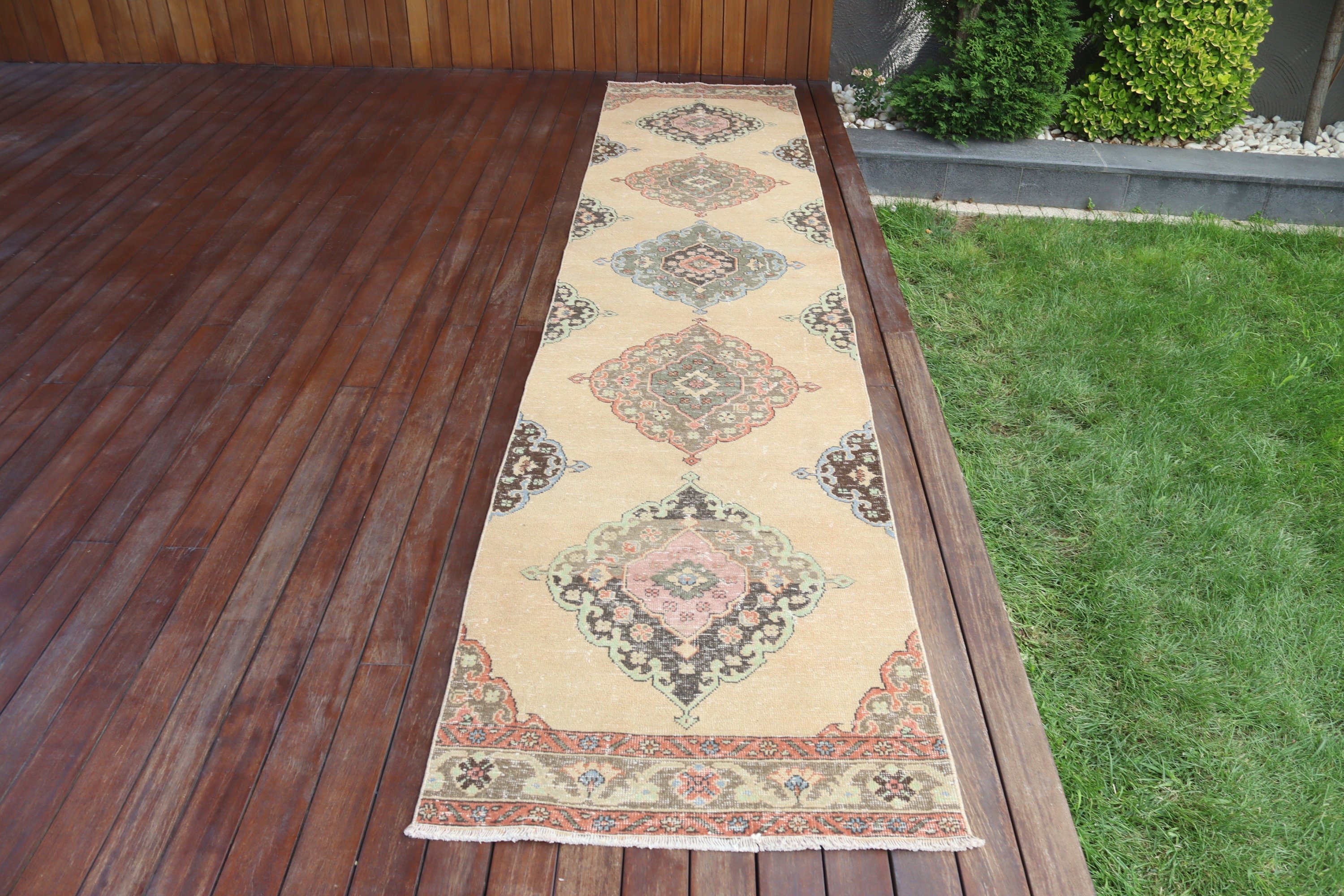 Türk Halısı, Koridor Halısı, 2.6x12.4 ft Koşucu Halısı, Düz Dokuma Halısı, Vintage Halı, Koridor Halıları, Bej Geometrik Halı, Ev Dekorasyonu Halıları, Boho Halısı