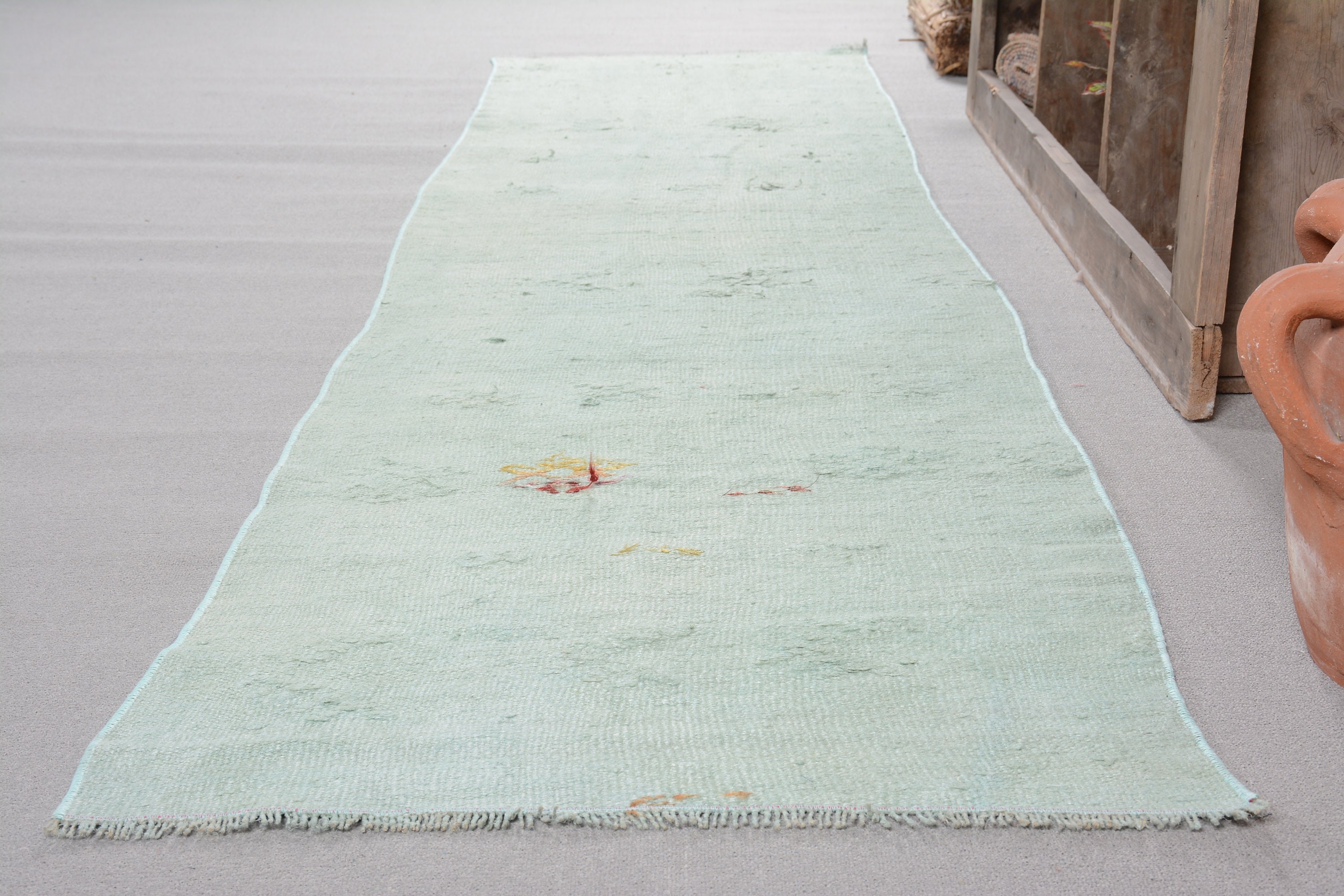 2.5x10.8 ft Runner Rug, Green Antique Rug, Anatolian Rug, Turkish Rugs, Rugs for Kitchen, Hallway Rugs, Vintage Rug, Kitchen Rug, Wool Rug