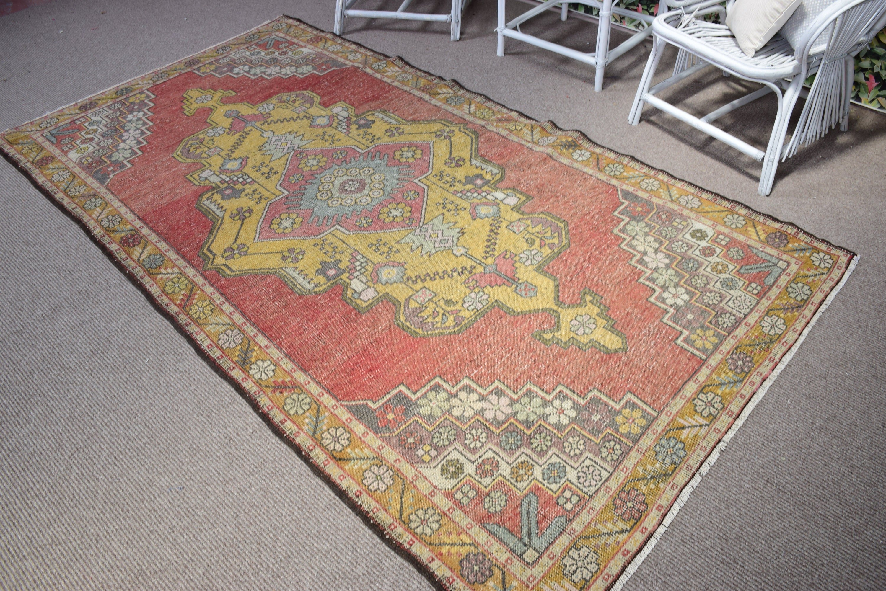 Boho Alanı Halıları, Mutfak Halıları, Antika Halılar, İç Mekan Halıları, Türk Halıları, Yer Halısı, 4,6x8,6 ft Alan Halıları, Vintage Halı, Kırmızı Fas Halısı