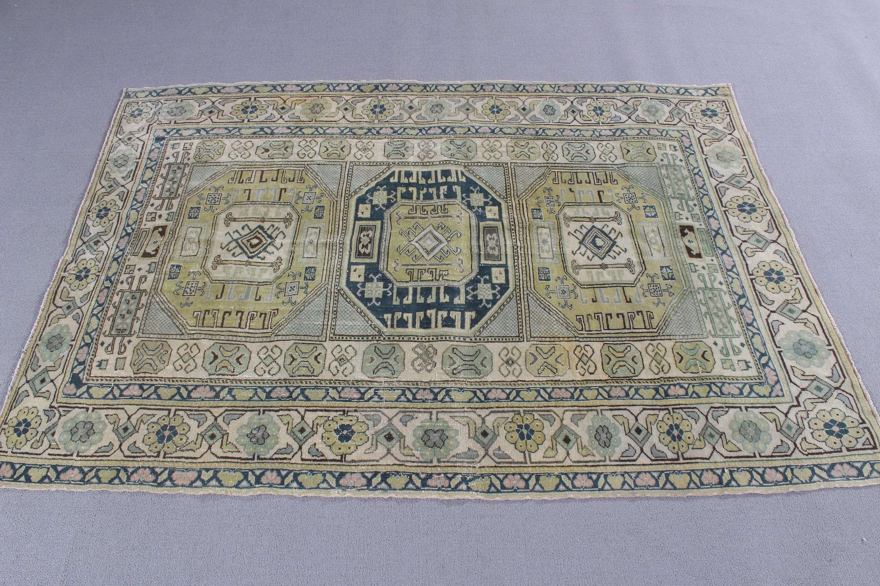 Geometric Rugs, Flatweave Rugs, Green Boho Rug, Vintage Rugs, Vintage Accent Rug, Turkish Rugs, Boho Accent Rugs, 3.9x5.4 ft Accent Rugs