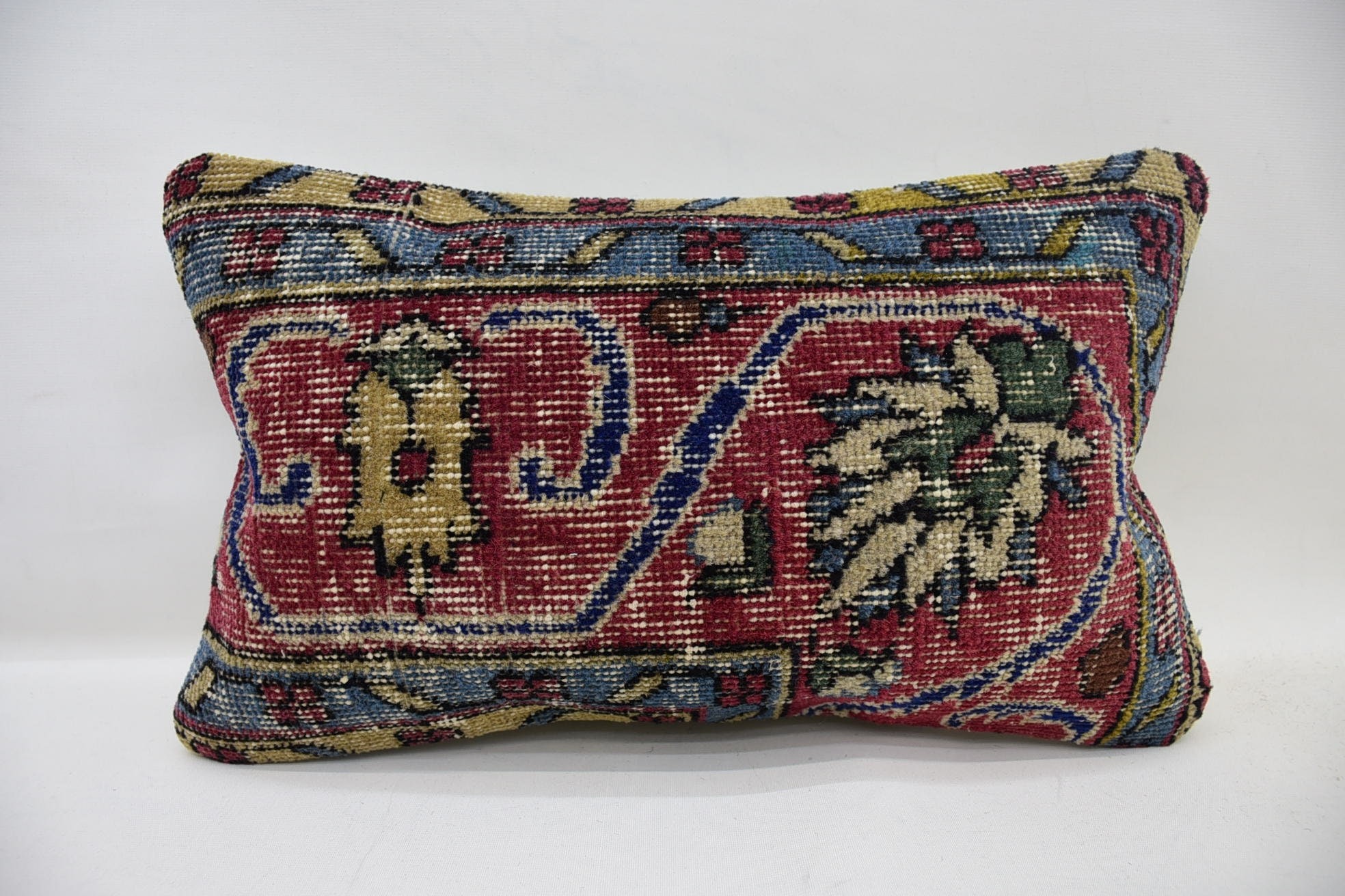 Decorative Bolster Cushion Case, Home Decor Pillow, Pillow for Couch, Handmade Kilim Cushion, 12"x20" Red Cushion, Traditional Pillow Case