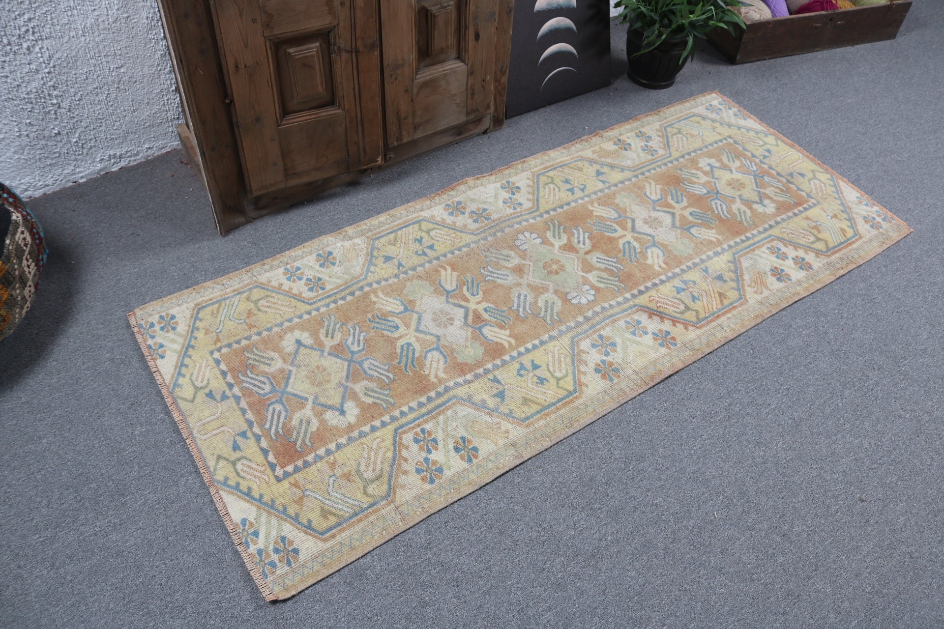 Antika Halı, Türk Halısı, Mutfak Halısı, Boho Vurgulu Halılar, Lüks Halılar, Vintage Halı, Giriş Halısı, Kahverengi Yün Halı, 2,6x6 ft Vurgulu Halılar