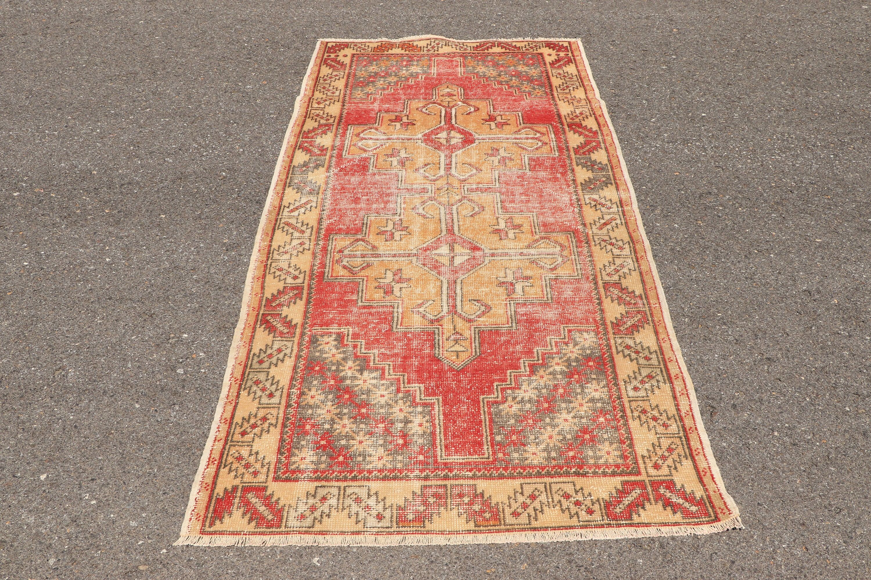Antique Rug, Red Moroccan Rug, 3.6x7.5 ft Area Rug, Vintage Rugs, Floor Rug, Rugs for Kitchen, Muted Rugs, Turkish Rug, Living Room Rugs