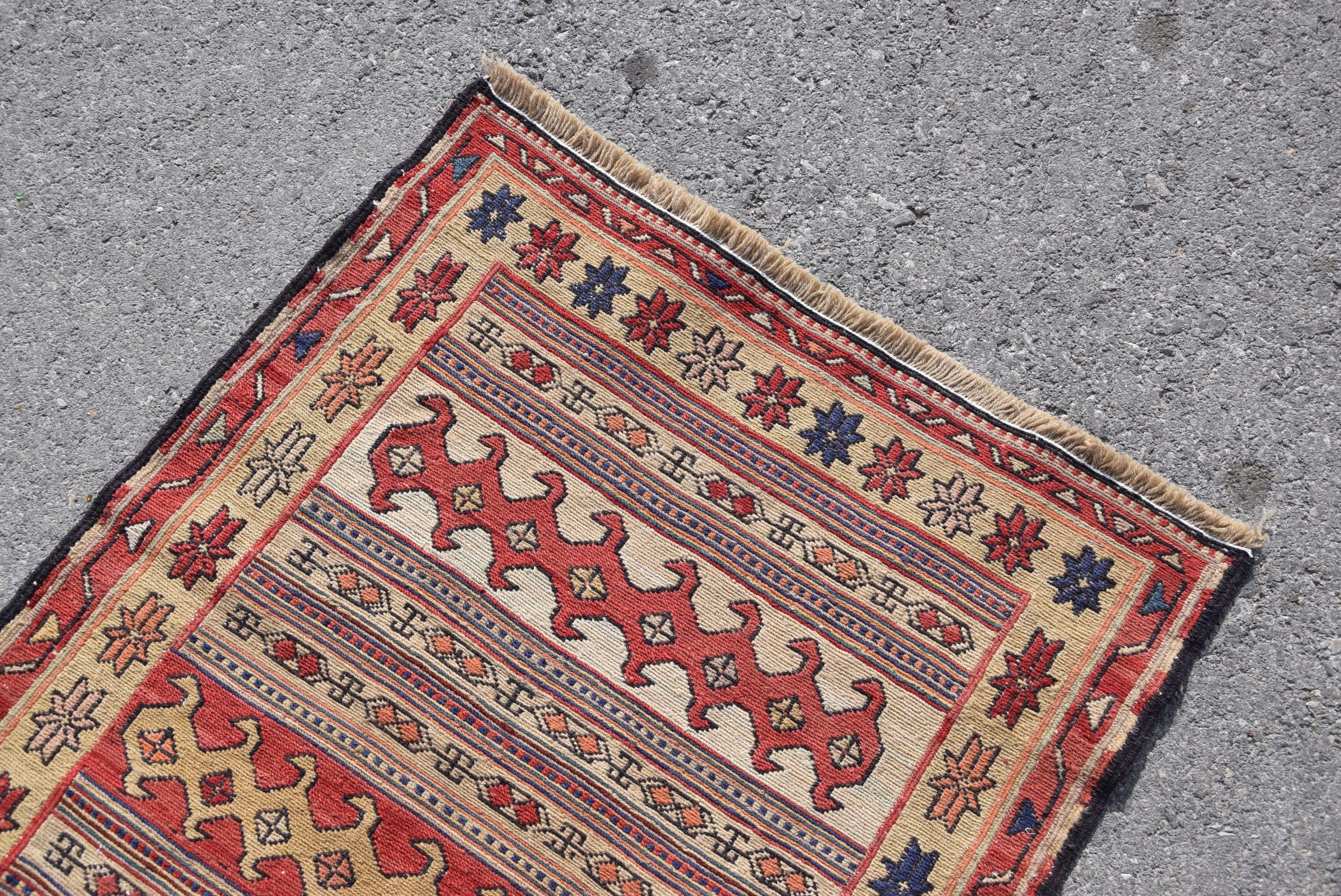 Giriş Halısı, 2,5x3 ft Küçük Halı, Vintage Halılar, Antika Halı, Kilim, Oryantal Halı, Çocuk Odası Halıları, Türk Halısı, Kırmızı Oushak Halı, Mutfak Halısı