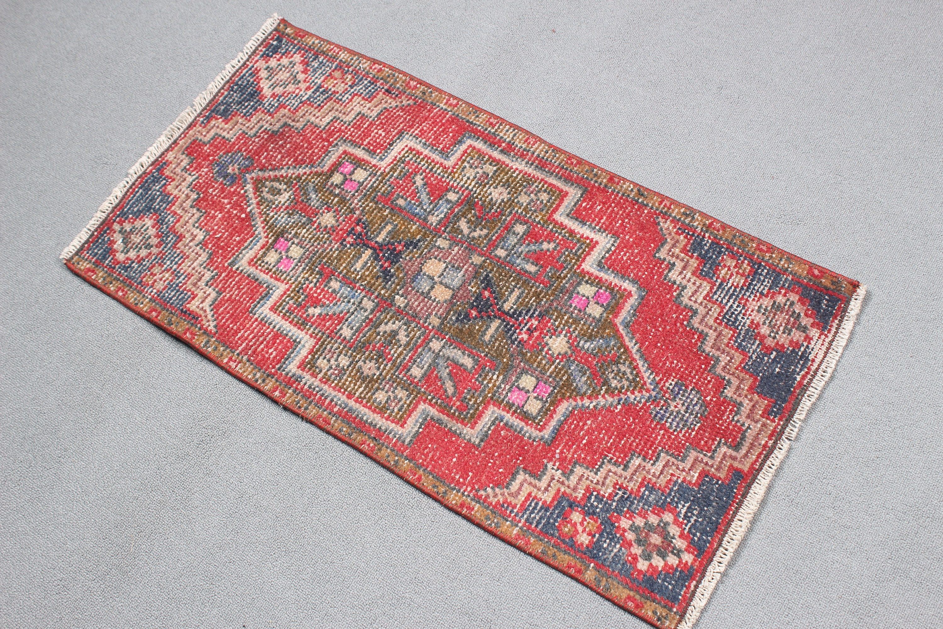 Türk Halıları, 1.5x2.9 ft Küçük Halılar, Aztek Halıları, Kırmızı Ev Dekorasyonu Halısı, Nötr Halılar, Küçük Vintage Halı, Yatak Odası Halıları, Vintage Halı, Boho Halı