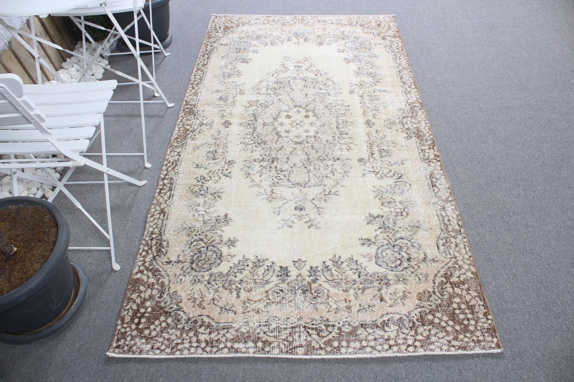 Turkish Rug, Office Rug, Bedroom Rugs, Indoor Rug, Beige Home Decor Rugs, Oriental Rug, 3.8x7.3 ft Area Rug, Vintage Rug, Home Decor Rug