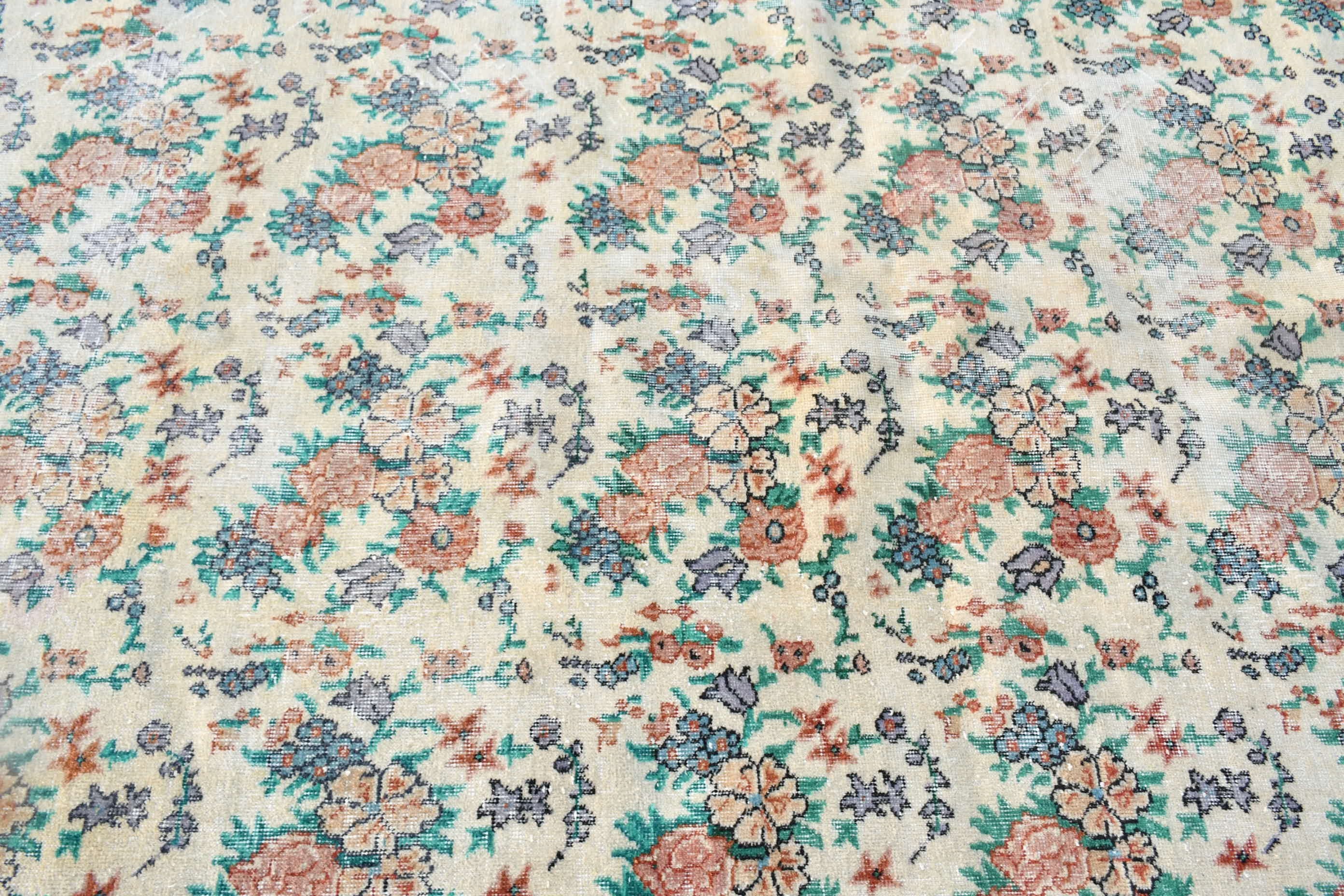 Pastel Rug, Kitchen Rugs, Antique Rug, Salon Rug, Turkish Rug, Vintage Rugs, 6.7x9.9 ft Large Rugs, Beige Oriental Rug, Dining Room Rugs