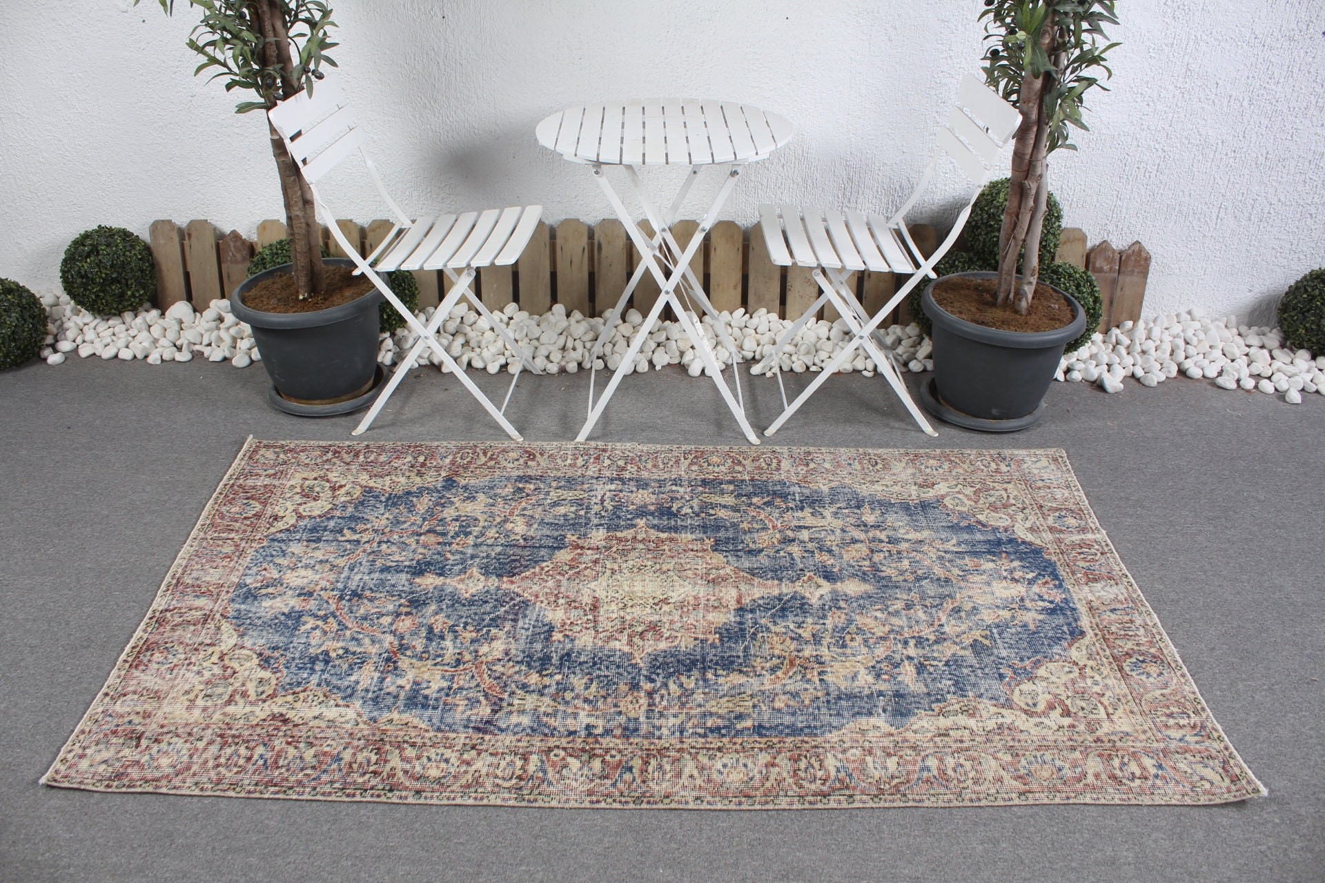 Bedroom Rug, Hand Woven Rug, Vintage Rugs, Blue Oushak Rugs, Kitchen Rug, 3.7x6.5 ft Area Rugs, Turkish Rug, Living Room Rug