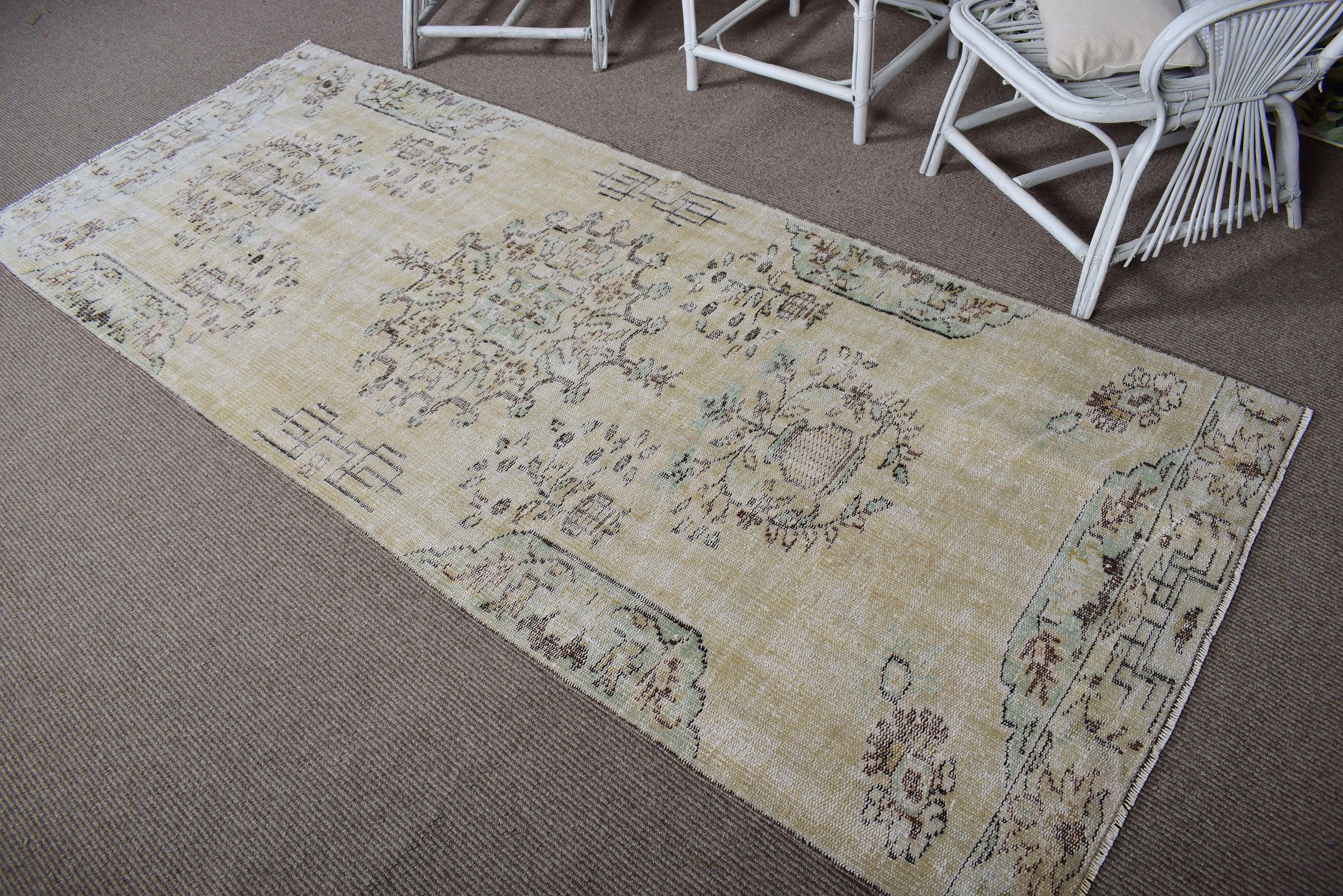 Oushak Halıları, Türk Halıları, Vintage Halı, Vintage Runner Halısı, Yeşil Düz Dokuma Halıları, Koridor Halıları, 3,5x8,8 ft Runner Halıları