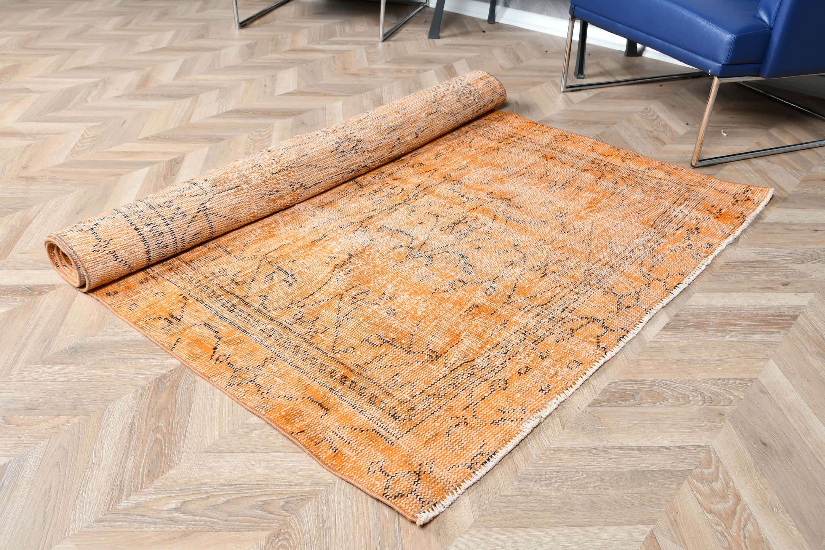 Floor Rugs, Vintage Rugs, Orange Cool Rug, Turkish Rug, 4.7x8.2 ft Area Rug, Oushak Rugs, Rugs for Nursery, Bedroom Rugs, Kitchen Rug