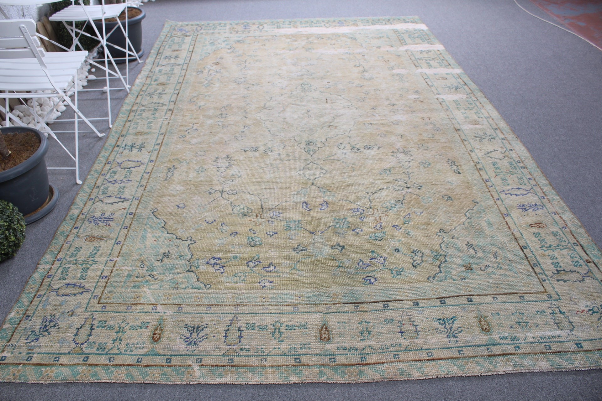 Türk Halıları, Bej Mutfak Halıları, Vintage Dekor Halısı, Yemek Odası Halıları, Yün Halısı, 7.3x11 ft Büyük Boy Halı, Havalı Halı, Vintage Halı, Salon Halısı