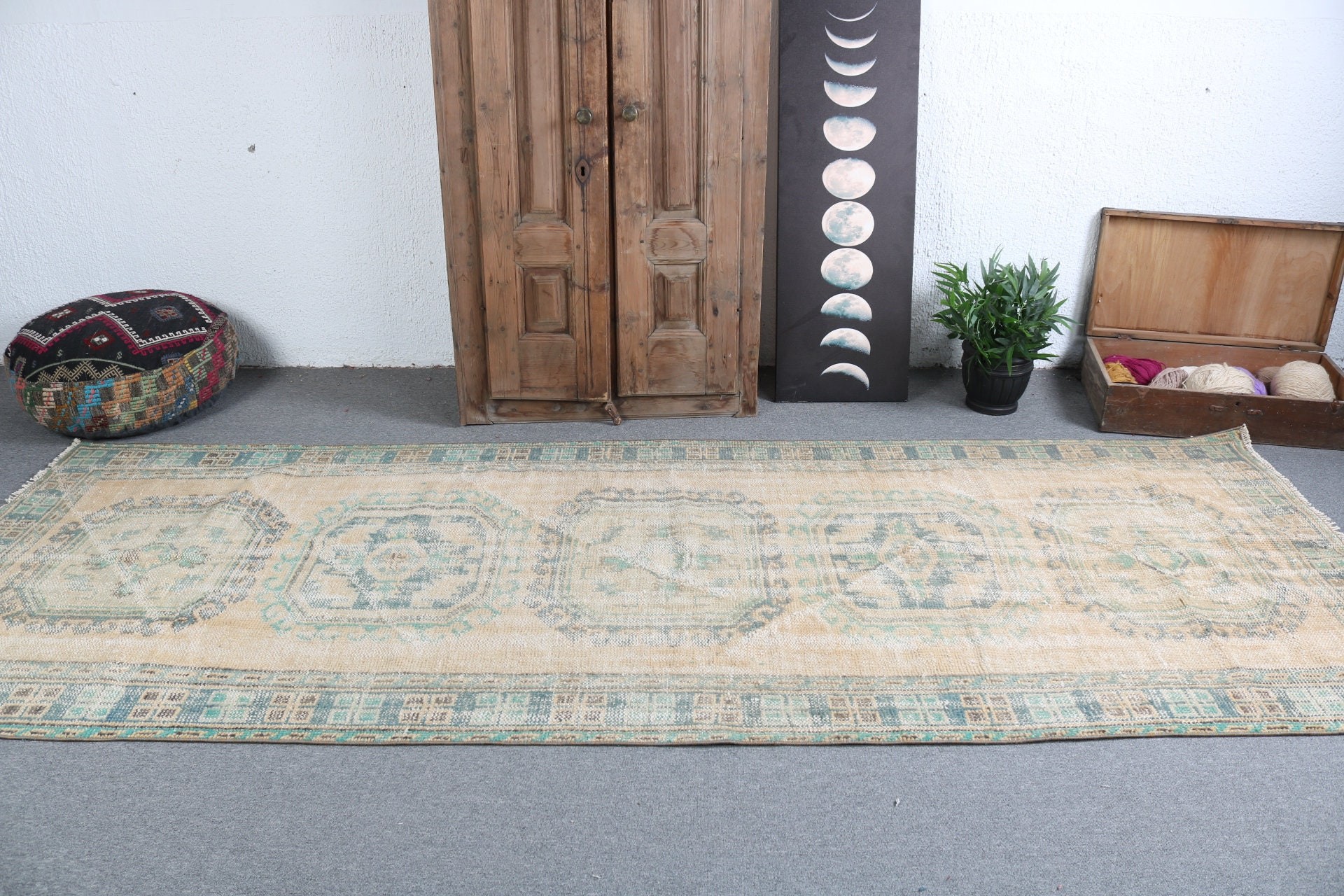 4.1x11 ft Runner Rug, Luxury Rugs, Yellow Kitchen Rug, Turkish Rug, Vintage Rug, Stair Rug, Bedroom Rug, Rugs for Corridor, Aesthetic Rug