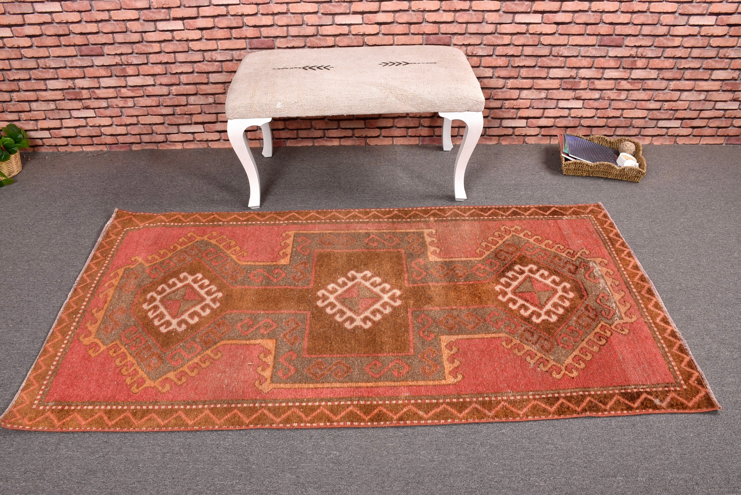 Pembe Geometrik Halılar, Düz Dokuma Halılar, Türk Halıları, Boho Vurgulu Halılar, Antika Halılar, Vintage Halı, 3,2x6,4 ft Aksanlı Halı, Boho Vurgulu Halı