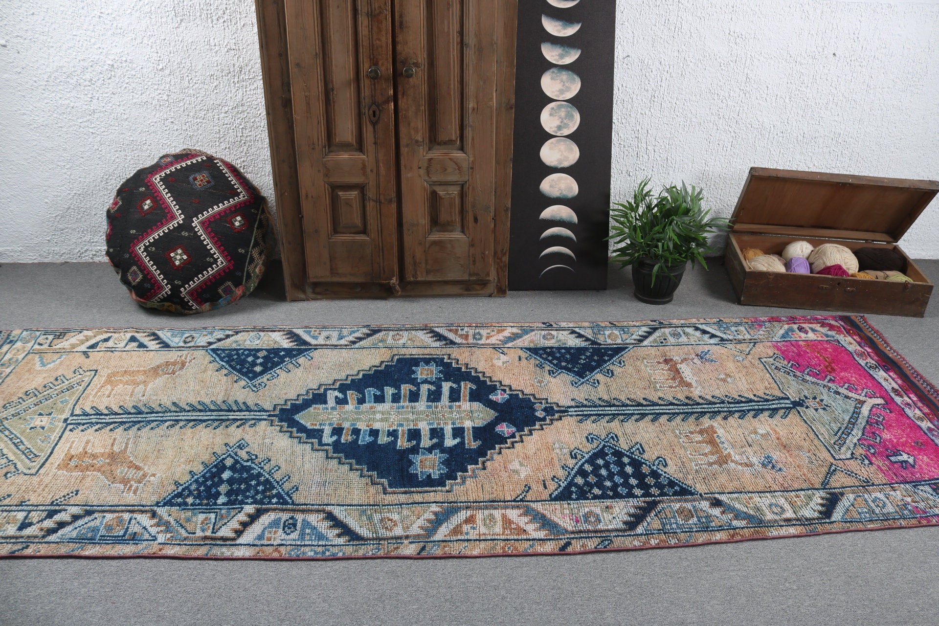 Long Runner Rug, Vintage Rug, 3.7x10.7 ft Runner Rugs, Kitchen Rug, Turkish Rugs, Aztec Rug, Anatolian Rugs, Brown Cool Rug, Neutral Rugs