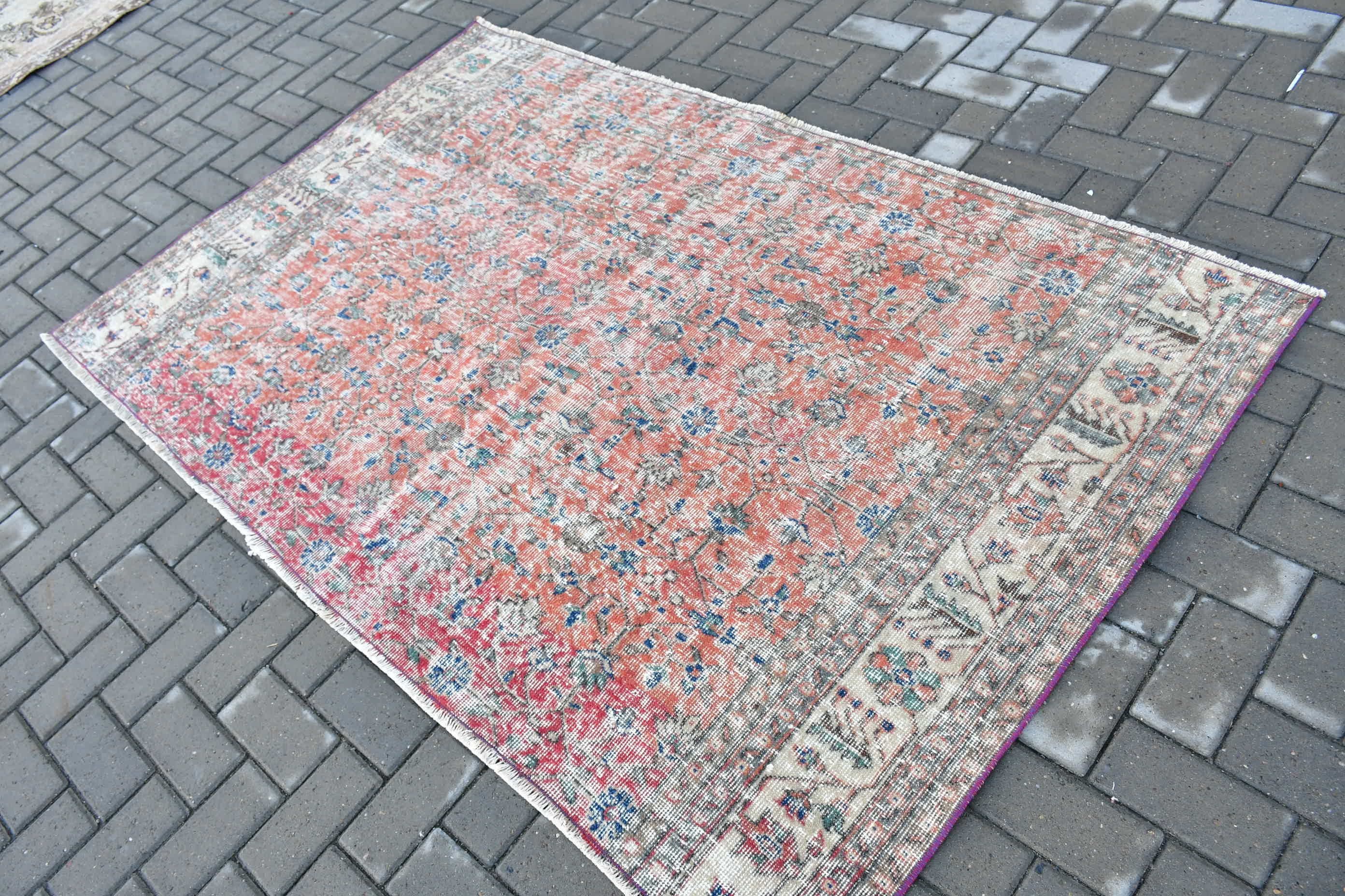 Türk Halısı, 6.7x4.2 ft Alan Halıları, Vintage Halılar, Zemin Halıları, İç Mekan Halısı, Eskitilmiş Halı, Kırmızı Yatak Odası Halıları, Ev Dekor Halısı