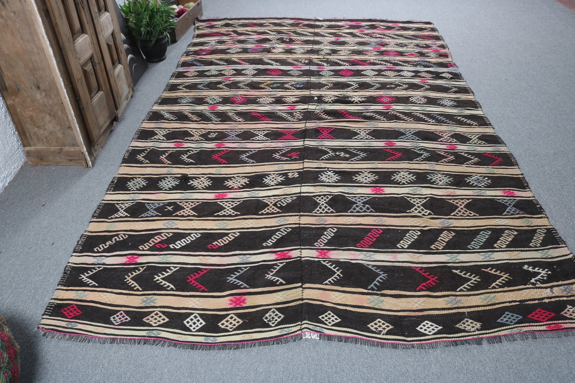 Lüks Halı, Siyah Oushak Halılar, Türk Halısı, Anadolu Halısı, Kilim, Vintage Halılar, Büyük Boy Türk Halısı, Boho Halısı, 6.6x10.8 ft Büyük Boy Halılar