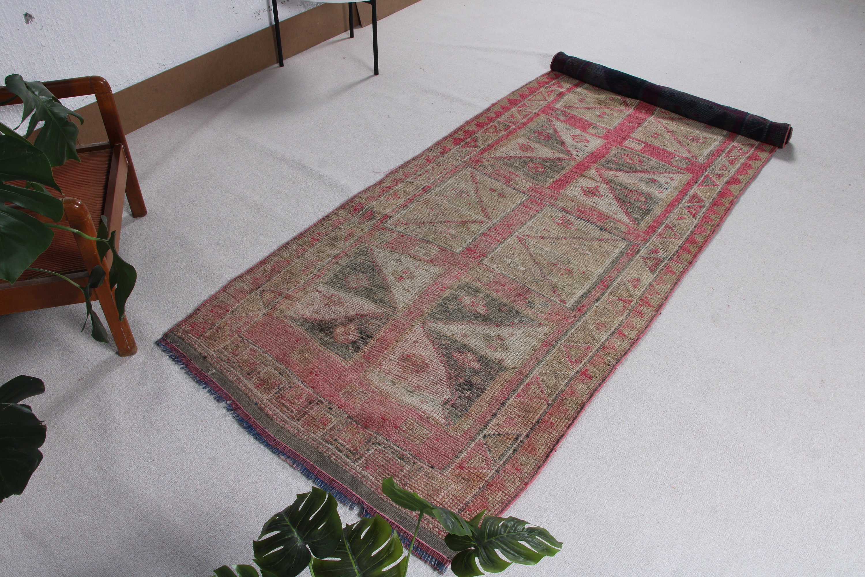 Vintage Halılar, Pembe Lüks Halı, Beni Ourain Runner Halısı, Oushak Halıları, Türk Halısı, Vintage Runner Halıları, El Dokuma Halı, 3,4x9,8 ft Runner Halısı