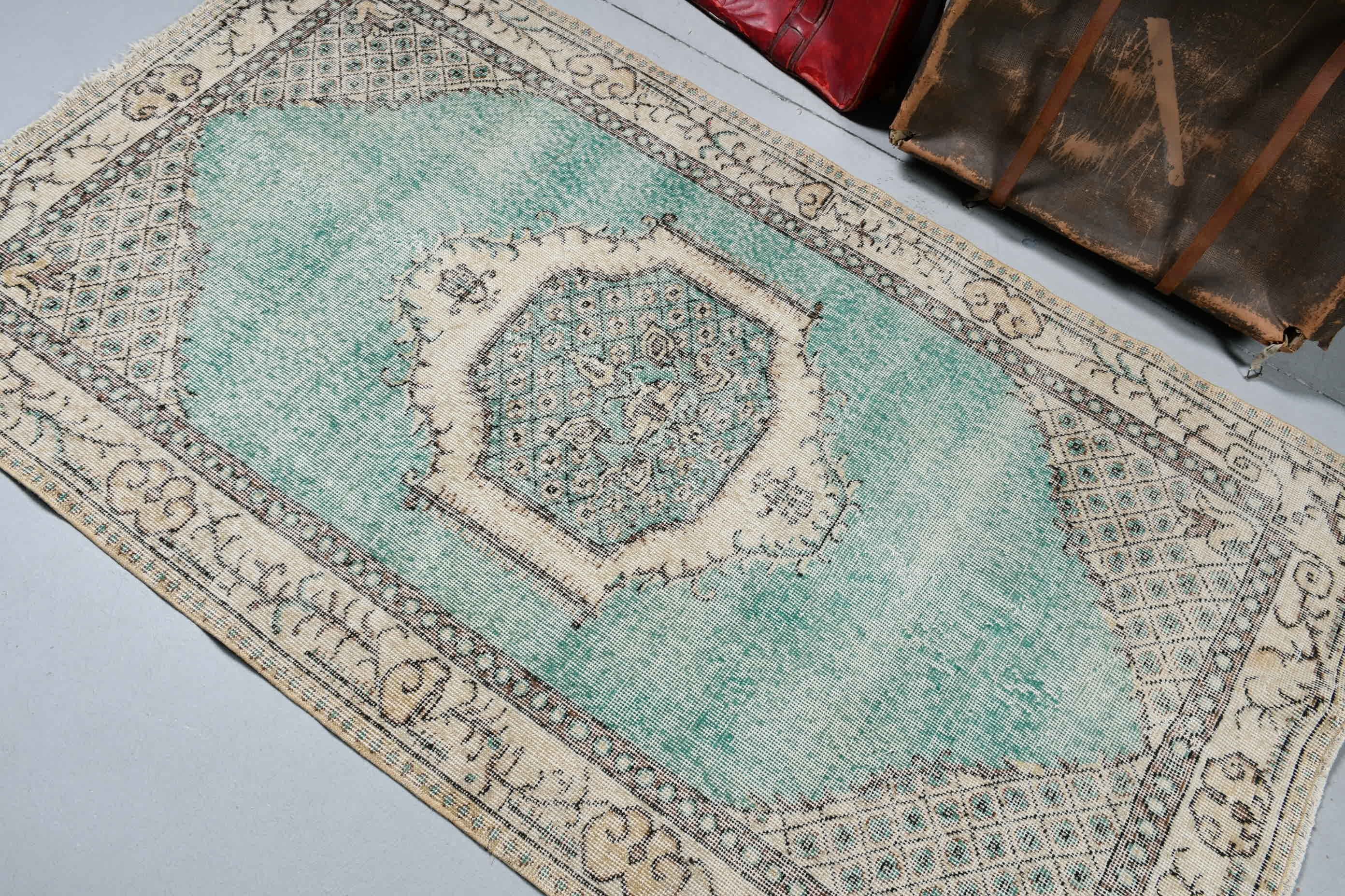 Green Wool Rugs, Rugs for Living Room, Turkish Rug, 3.8x6.6 ft Area Rug, Wool Rug, Bedroom Rugs, Floor Rug, Vintage Rug