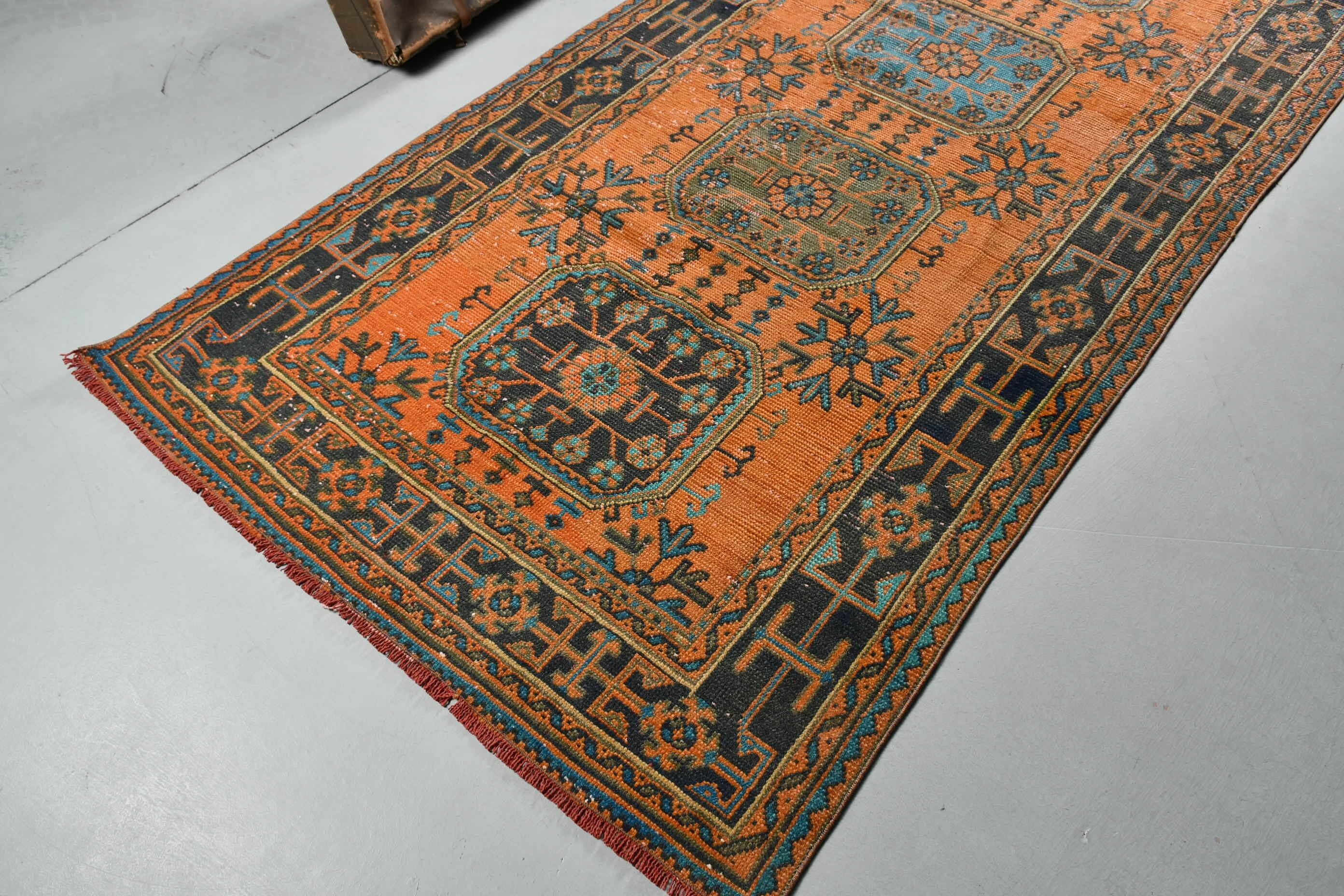 Orange Oriental Rug, Cool Rug, Turkish Rug, Bedroom Rug, Rugs for Bedroom, Pale Rug, Living Room Rug, Vintage Rugs, 4.5x10.7 ft Large Rug