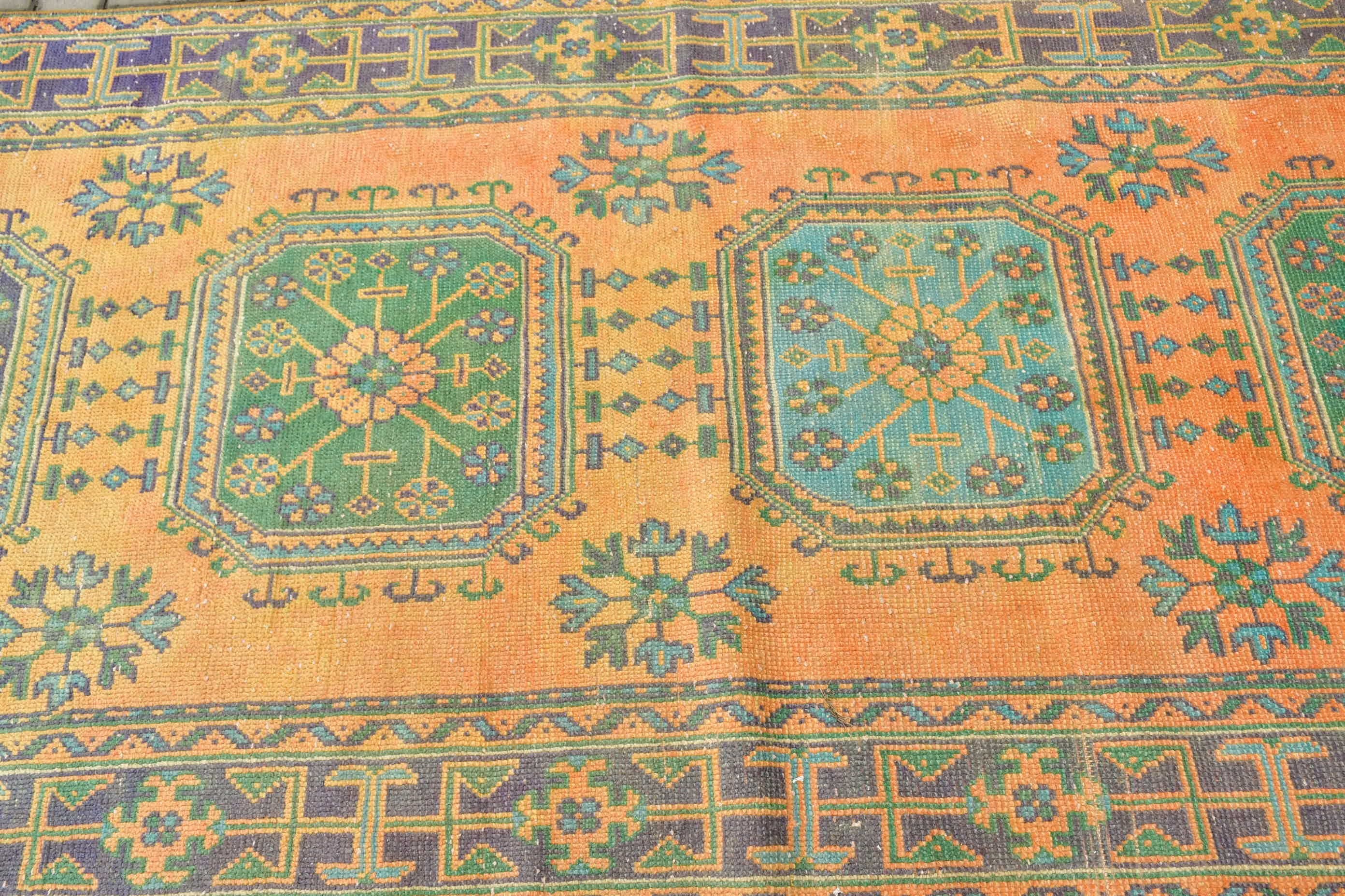 Natural Rug, Turkish Rugs, Corridor Rug, Vintage Rugs, Kitchen Rug, Moroccan Rugs, 4.1x11.7 ft Runner Rugs, Stair Rugs, Orange Wool Rugs