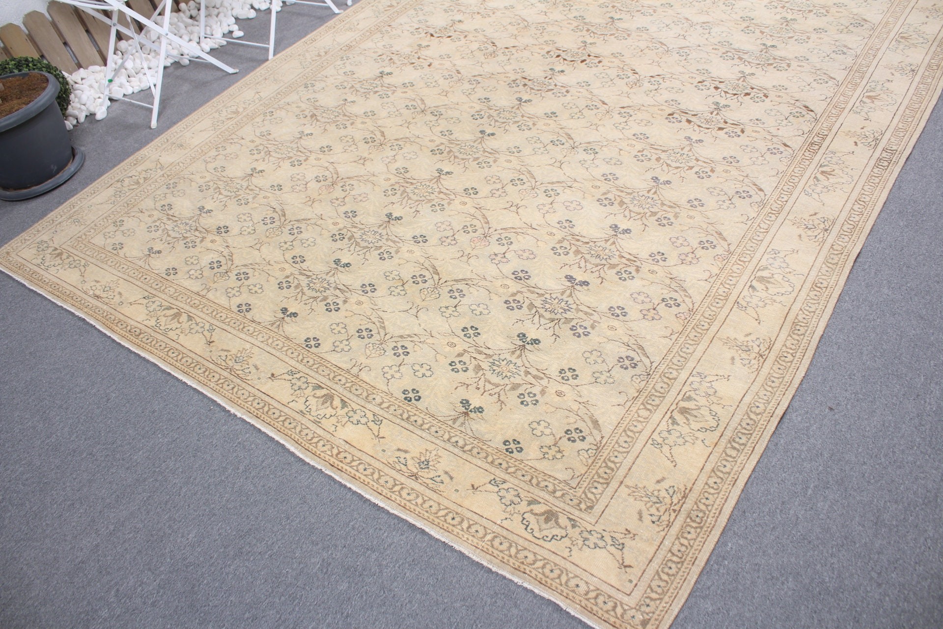 Salon Rug, Aztec Rug, 7.4x10.7 ft Oversize Rug, Turkish Rug, Kitchen Rug, Vintage Rugs, Beige Antique Rug, Living Room Rug