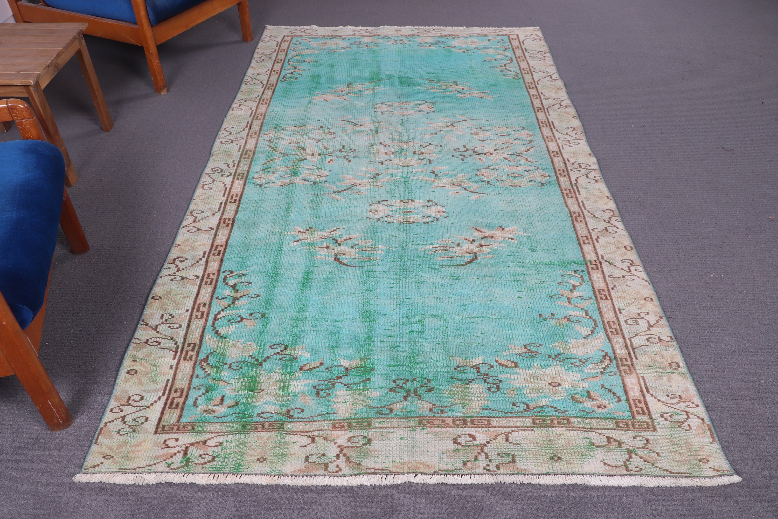 4.6x8.2 ft Area Rugs, Kitchen Rug, Dining Room Rug, Floor Rug, Boho Area Rug, Vintage Rug, Green Cool Rug, Turkish Rugs, Flatweave Rug