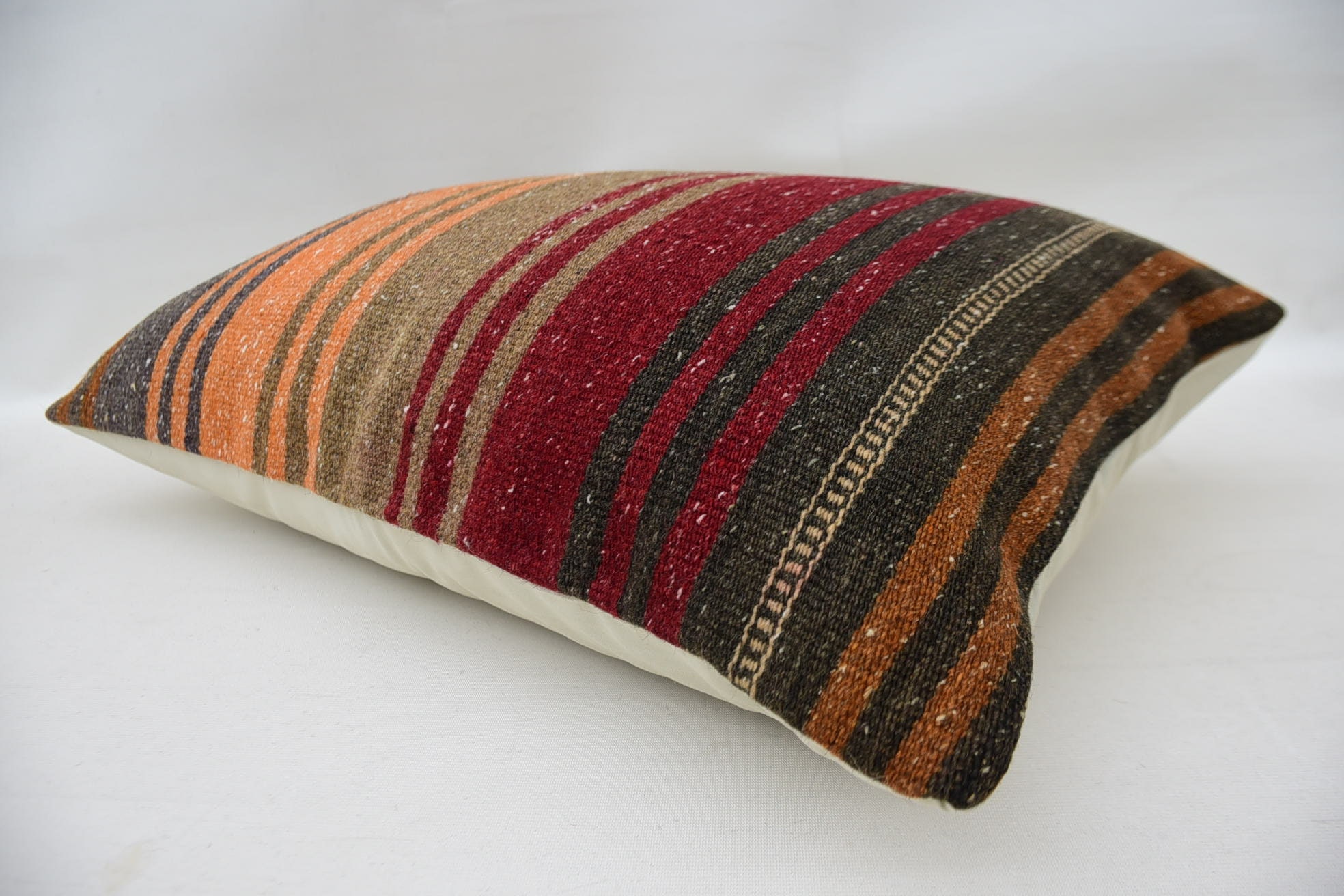 Turkish Pillow, Kilim Rug Cushion Case, Gift Pillow, Pillow for Couch, Yoga Cushion Cover, 16"x24" Orange Cushion