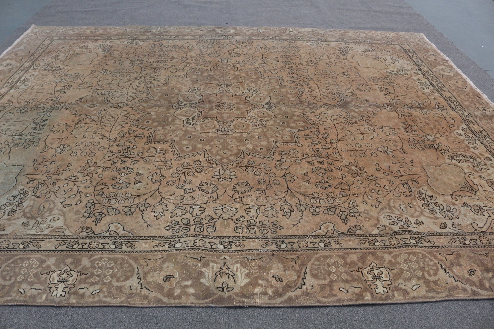 Beige Wool Rugs, Turkish Rug, Old Rug, Vintage Rug, Kitchen Rugs, 9.5x11.9 ft Oversize Rug, Living Room Rug, Dining Room Rugs