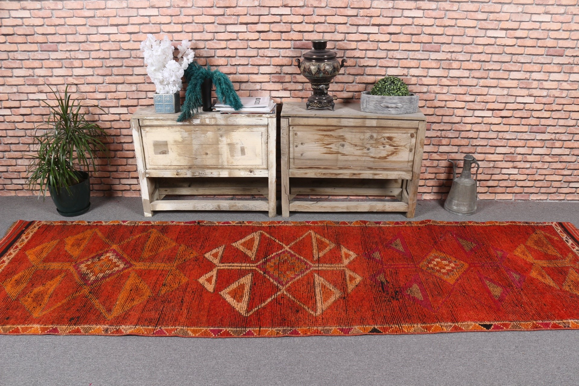 3.1x10.7 ft Runner Rugs, Turkish Rugs, Hallway Rug, Old Rug, Vintage Rug, Antique Rugs, Kitchen Rugs, Orange Cool Rug