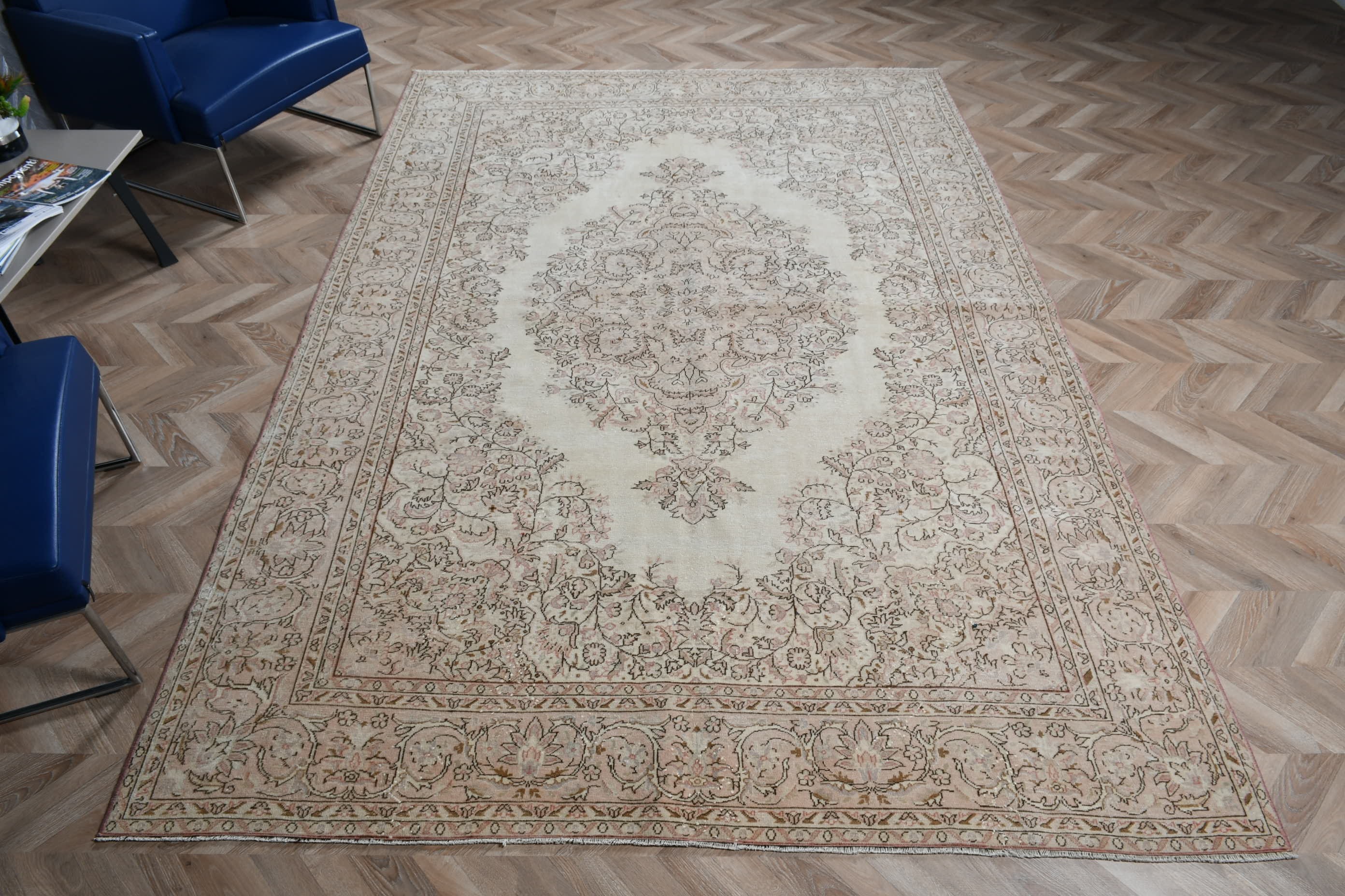 6.8x10.3 ft Büyük Boy Halılar, Sevimli Halı, Bej Anadolu Halısı, Oushak Halısı, Vintage Halı, Yemek Odası Halısı, Yer Halıları, Salon Halıları, Türk Halıları