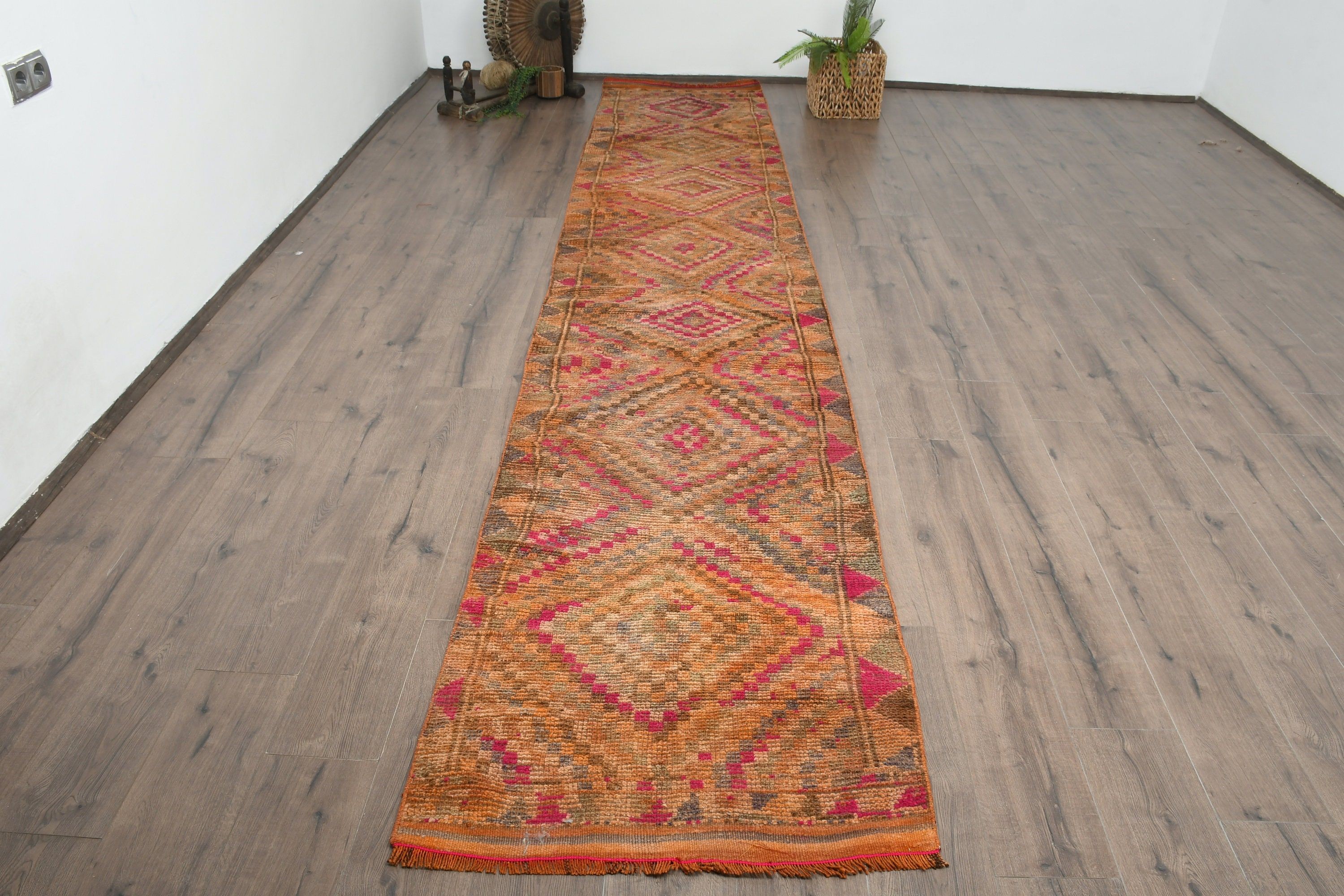 Wedding Rug, Pink Moroccan Rug, 2.7x14.4 ft Runner Rugs, Vintage Rugs, Wool Rugs, Rugs for Hallway, Stair Rugs, Oriental Rug, Turkish Rug
