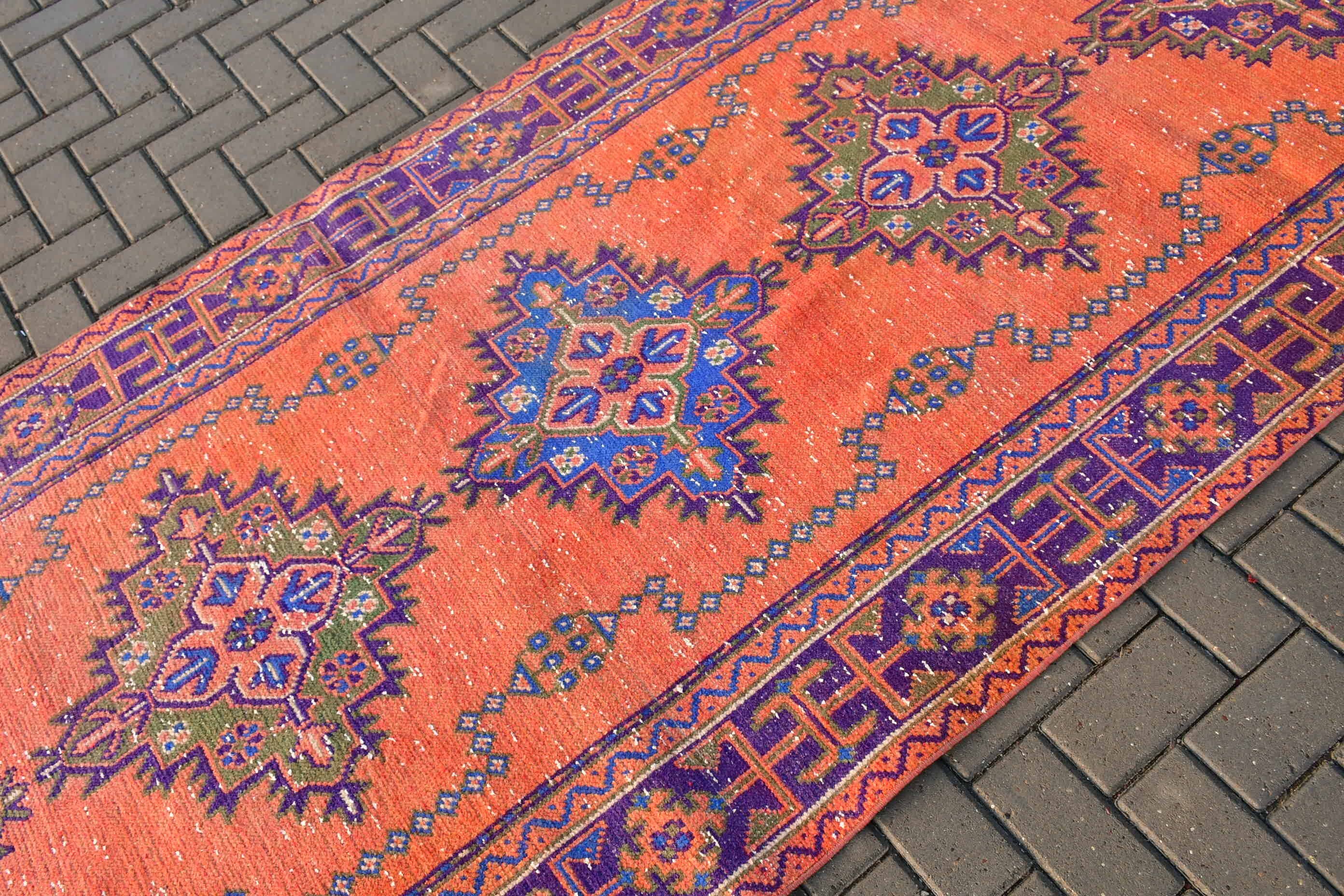 Rugs for Kitchen, 4.2x11.2 ft Runner Rug, Vintage Rug, Orange Bedroom Rug, Turkish Rugs, Corridor Rug, Anatolian Rug