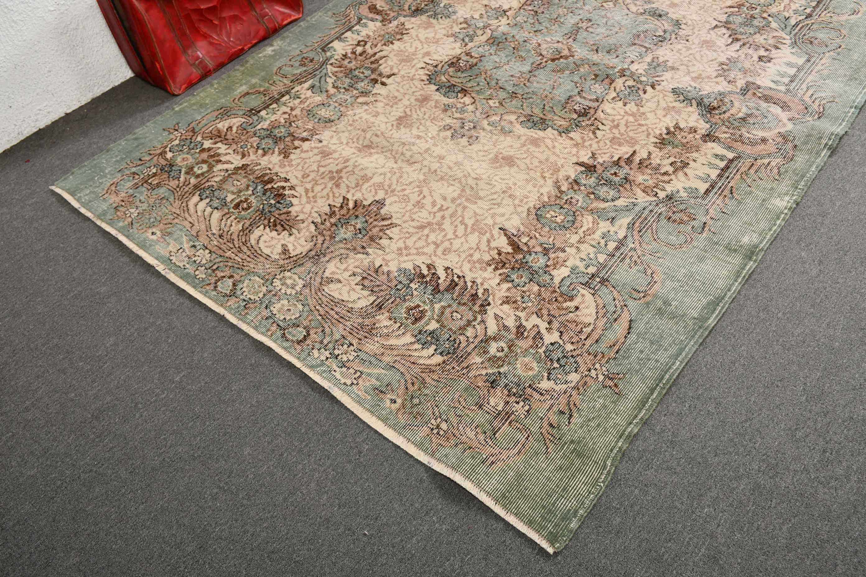 Vintage Halı, Özel Halı, Türk Halısı, Oturma Odası Halıları, 6x9.2 ft Büyük Halı, Yeşil Yün Halılar, Fas Halısı, Yemek Odası Halısı