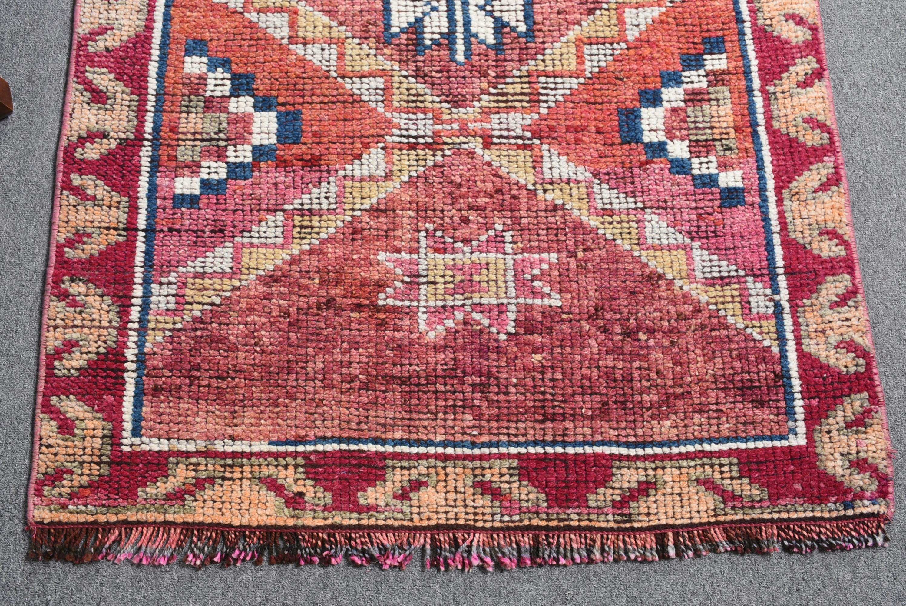 Turkish Rugs, 2.8x10.3 ft Runner Rug, Rugs for Kitchen, Kitchen Rug, Moroccan Rug, Vintage Rugs, Bright Rug, Pink Wool Rugs