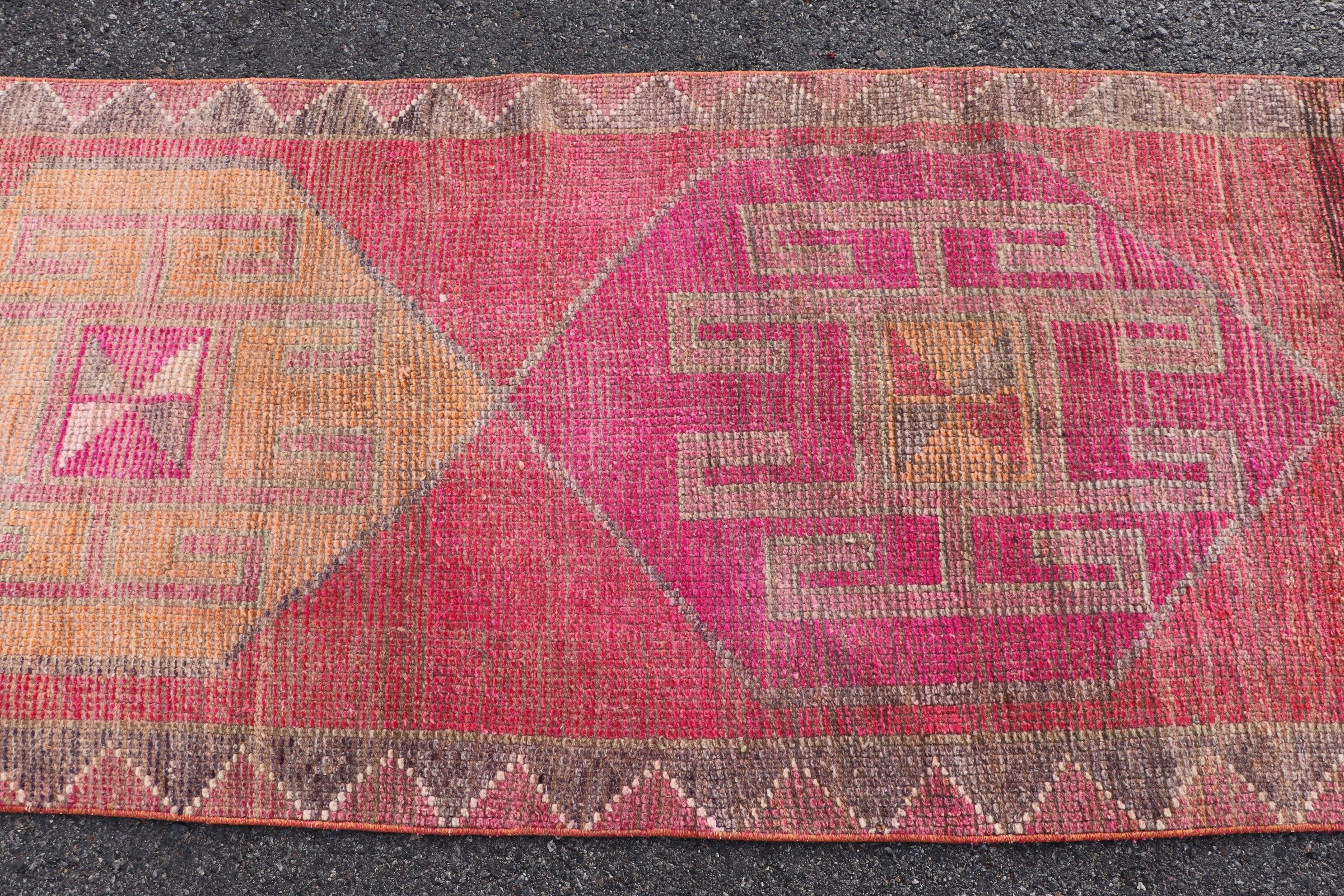Rugs for Hallway, Pink Oriental Rugs, Vintage Rug, Antique Rug, Art Rugs, Turkish Rug, 3.1x12.5 ft Runner Rugs, Stair Rug