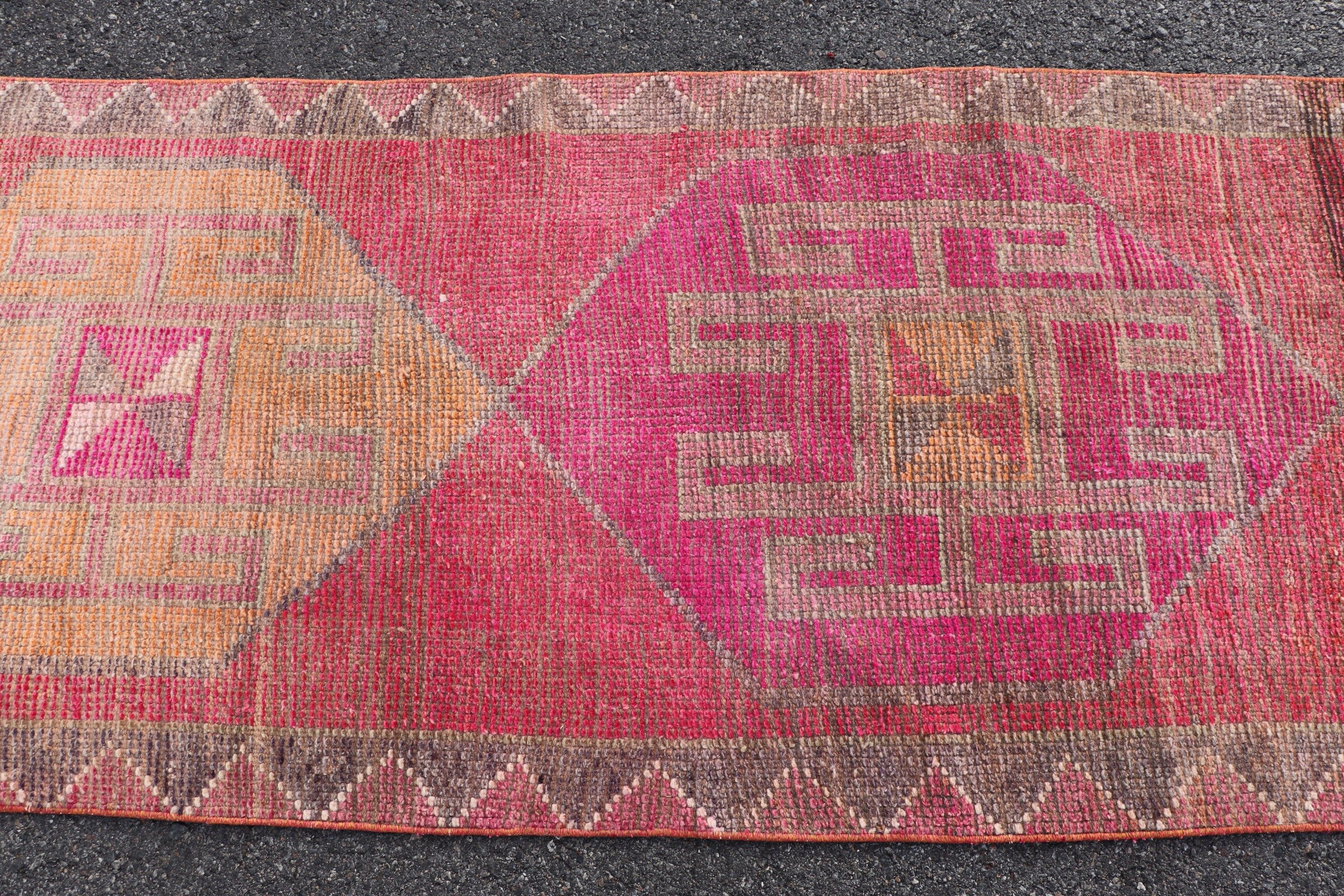 Koridor Halıları, Pembe Oryantal Halılar, Vintage Halı, Antika Halı, Sanat Halıları, Türk Halısı, 3.1x12.5 ft Koşucu Halıları, Merdiven Halısı