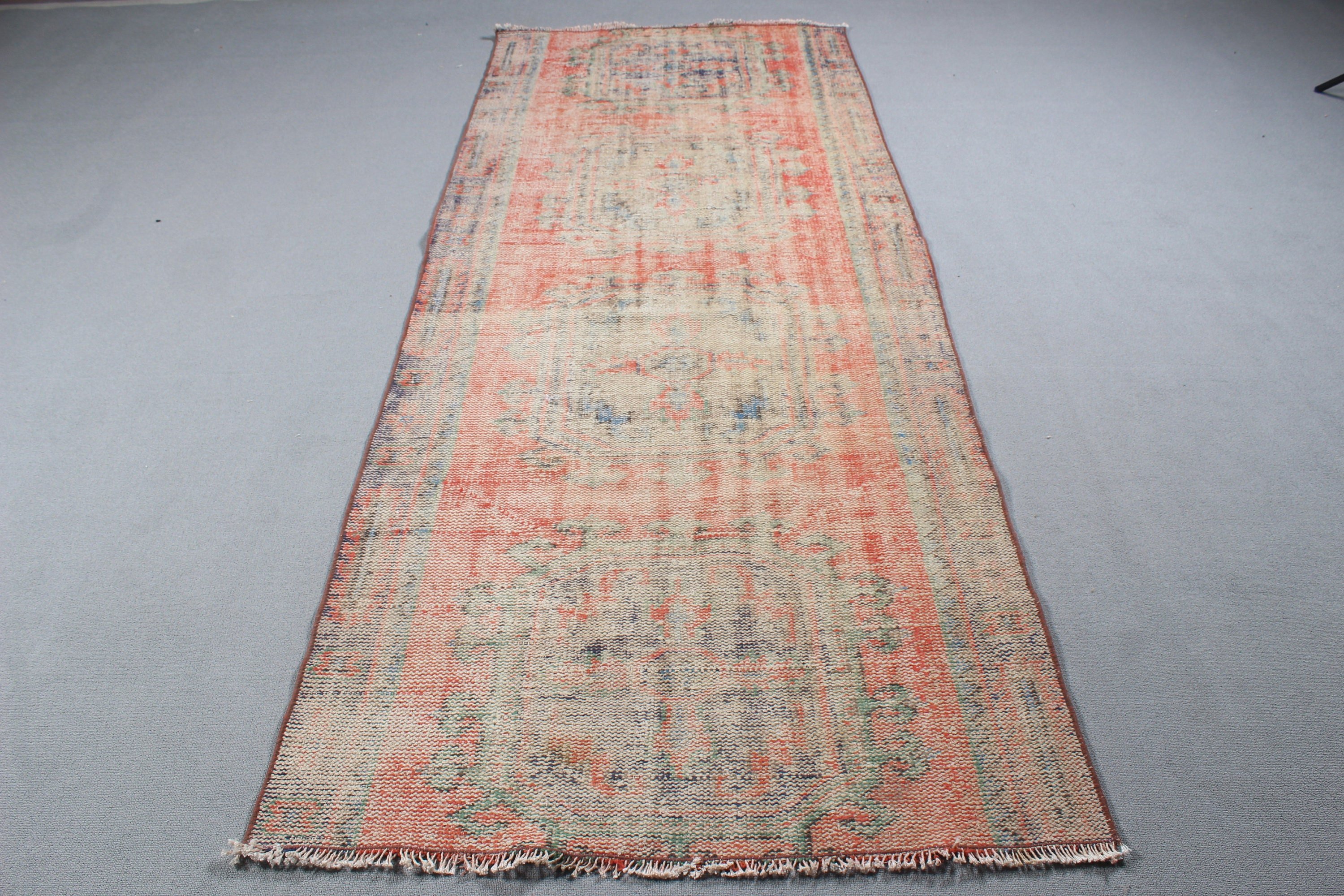 Turkey Rug, Rugs for Long Runner, Orange Kitchen Rug, Hallway Rug, Oushak Rug, Turkish Rugs, Vintage Rug, Wool Rug, 3.7x9.6 ft Runner Rug