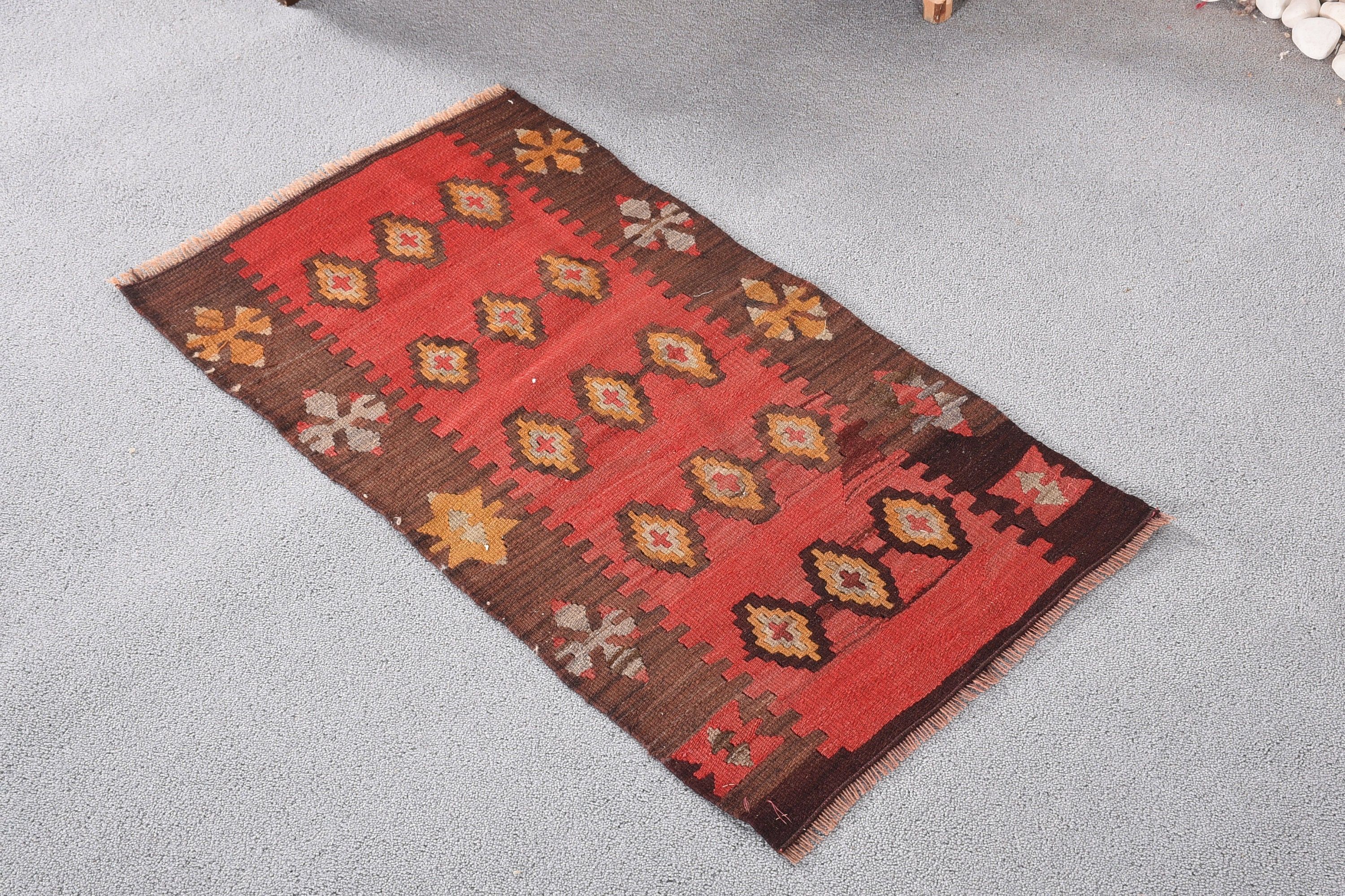 Red Cool Rugs, Turkish Rugs, Kilim, Bath Rug, Vintage Rug, Entry Rugs, 1.6x2.9 ft Small Rug, Antique Rug, Oriental Rug, Rugs for Bathroom