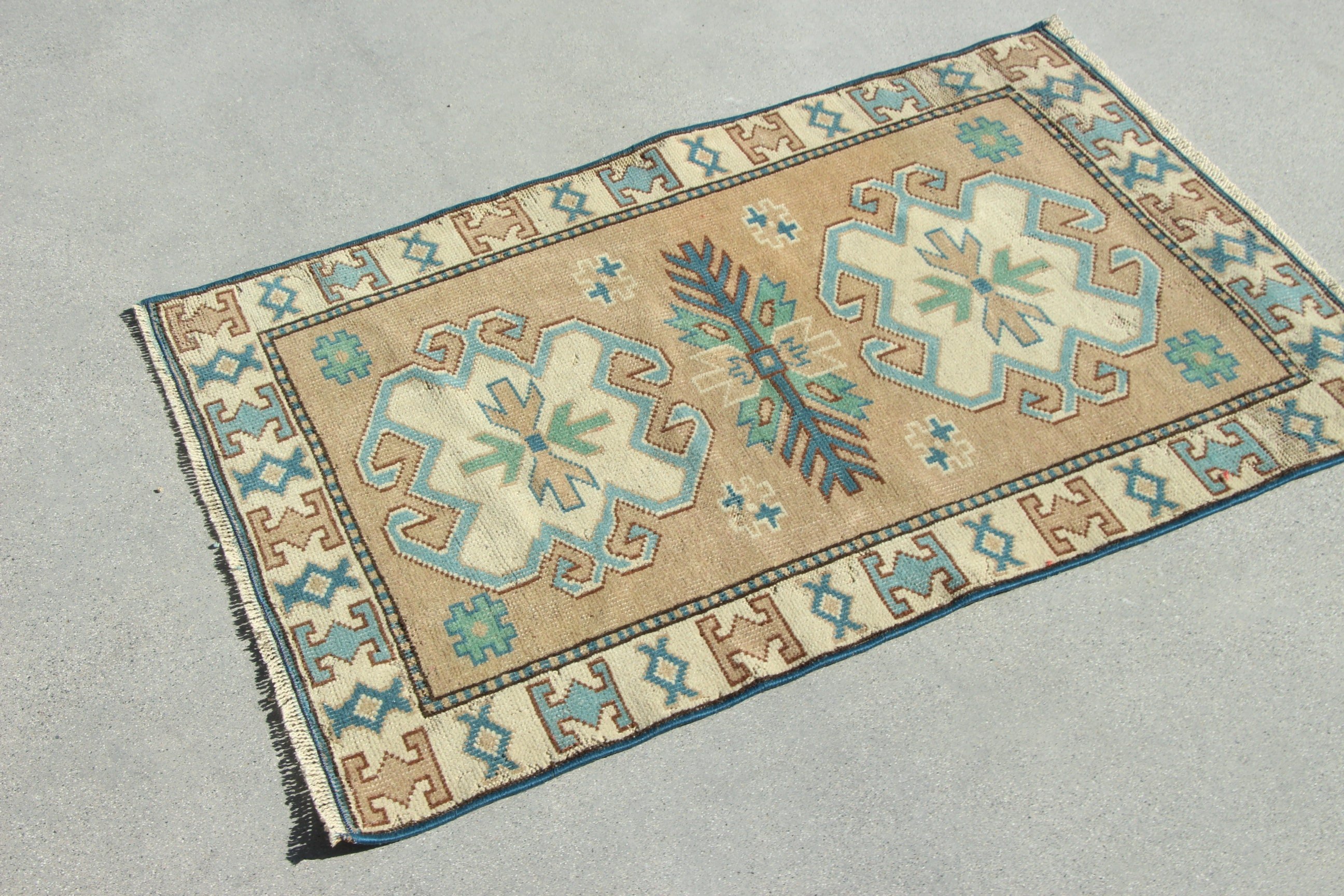 Mavi 2.3x3.5 ft Küçük Halılar, Paspas Halısı, Vintage Halılar, El Dokuma Halılar, Küçük Vintage Halılar, Aztek Halısı, Boho Halıları, Türk Halısı