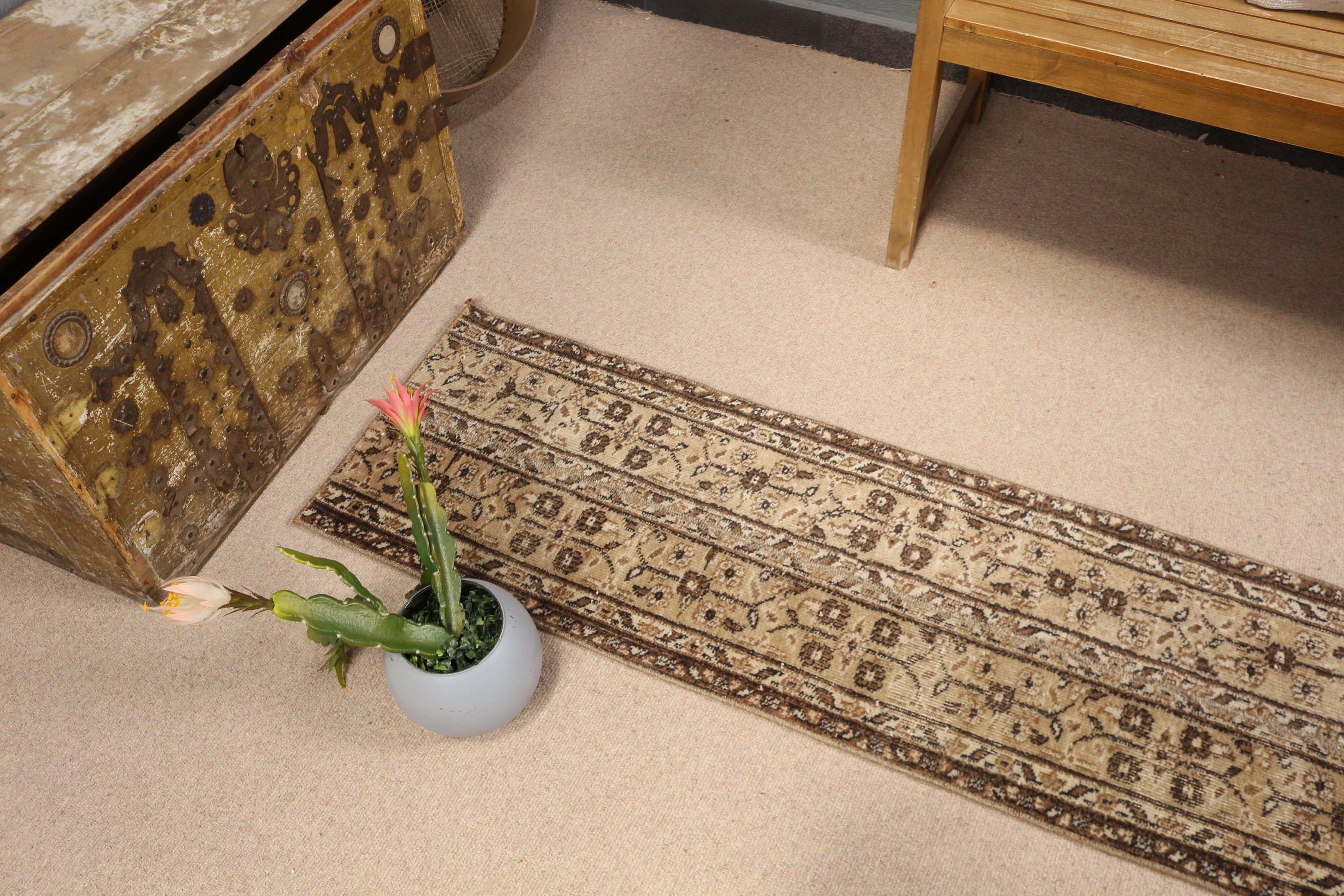 Kitchen Rug, Vintage Rug, Beige Oriental Rug, Anatolian Rug, Hallway Rug, Turkish Rugs, 1.5x7.5 ft Runner Rug, Antique Rugs, Hand Woven Rug