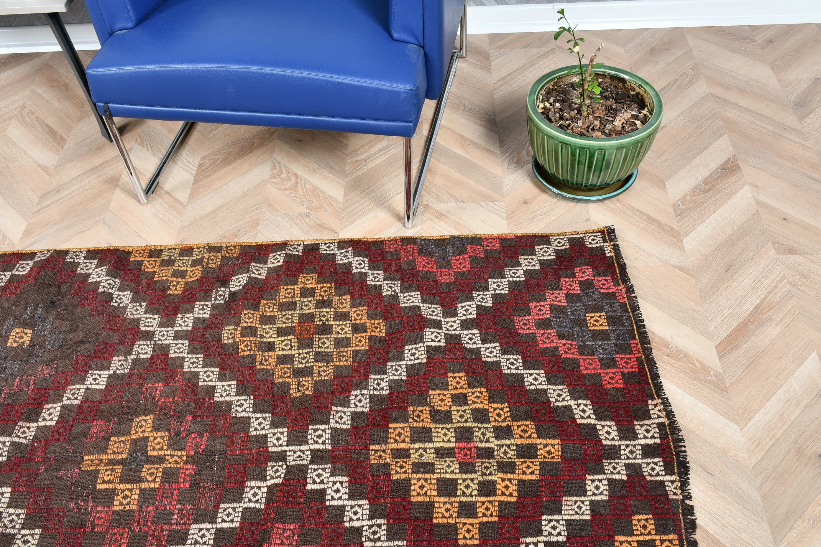 Giriş Kilim, Kahverengi Renkli Kilim, Yatak odası Kilim, Giriş Kilim, Uşak Kilim, Giriş Kilim, 108x181 cm Antre Kilim, Nostaljik Kilim