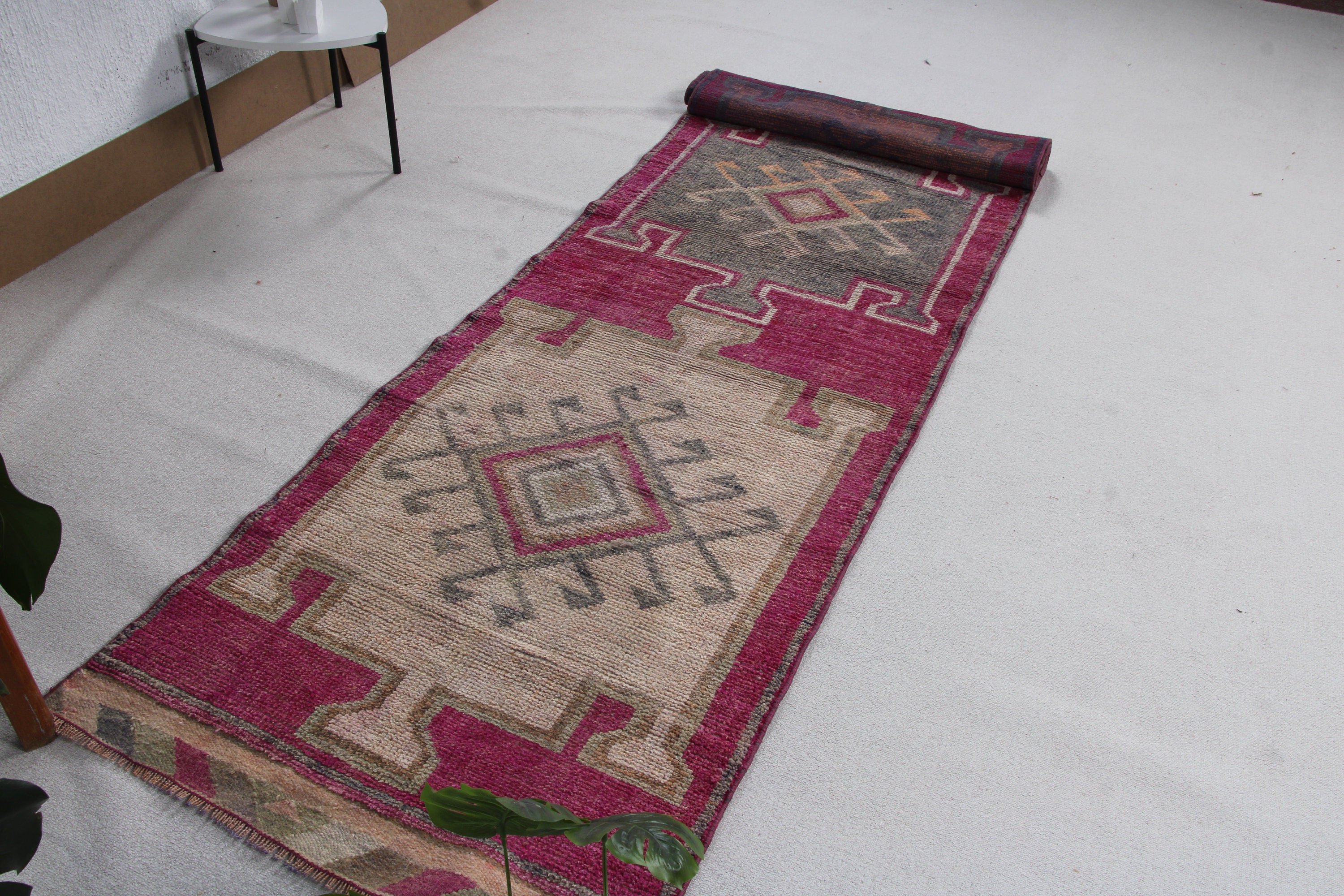 Mor Yer Halısı, Oushak Halıları, Türk Halıları, Vintage Runner Halıları, Beni Ourain Runner Halısı, Vintage Halı, 3.1x11.7 ft Runner Halısı, Fas Halısı