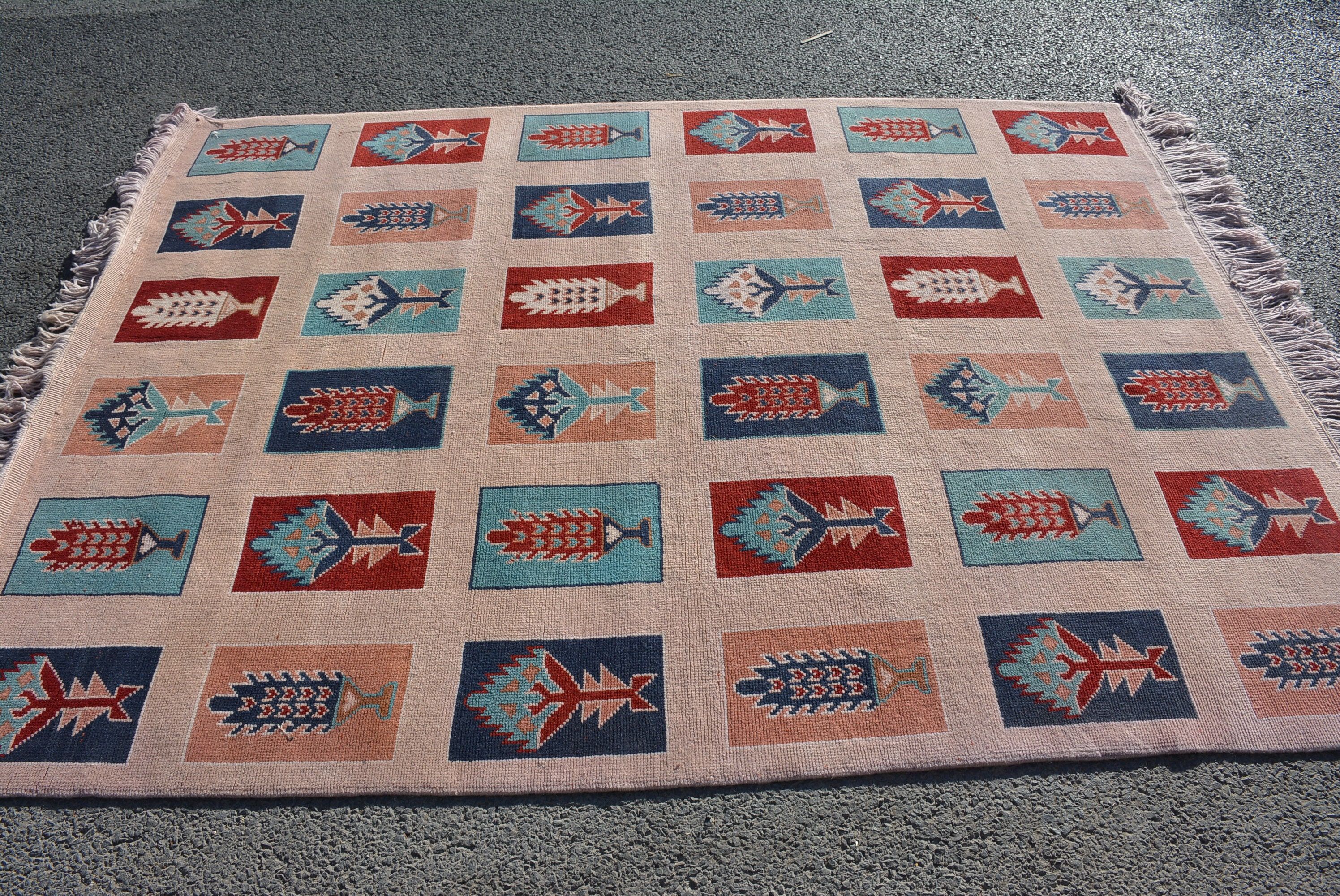 Etnik Halılar, Yemek Odası Halıları, Yemek Odası Halısı, Salon Halısı, Türk Halıları, Ev Dekorasyonu Halısı, Vintage Halı, 5,5x7,3 ft Büyük Halı, Mutfak Halısı