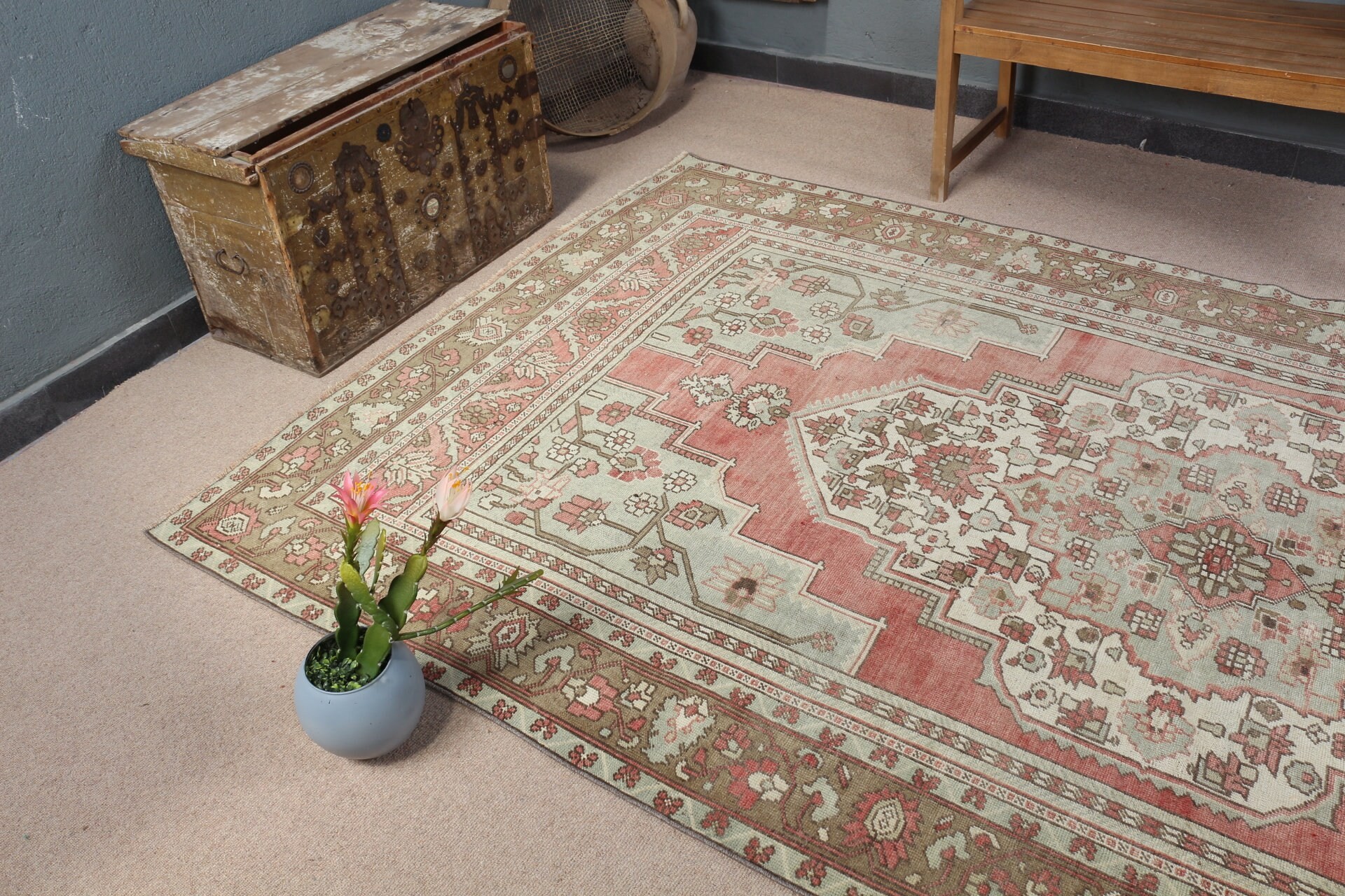 Vintage Rug, Anatolian Rugs, Bedroom Rug, Rugs for Dining Room, 5.8x10.6 ft Large Rug, Turkish Rugs, Dining Room Rug, Red Kitchen Rug